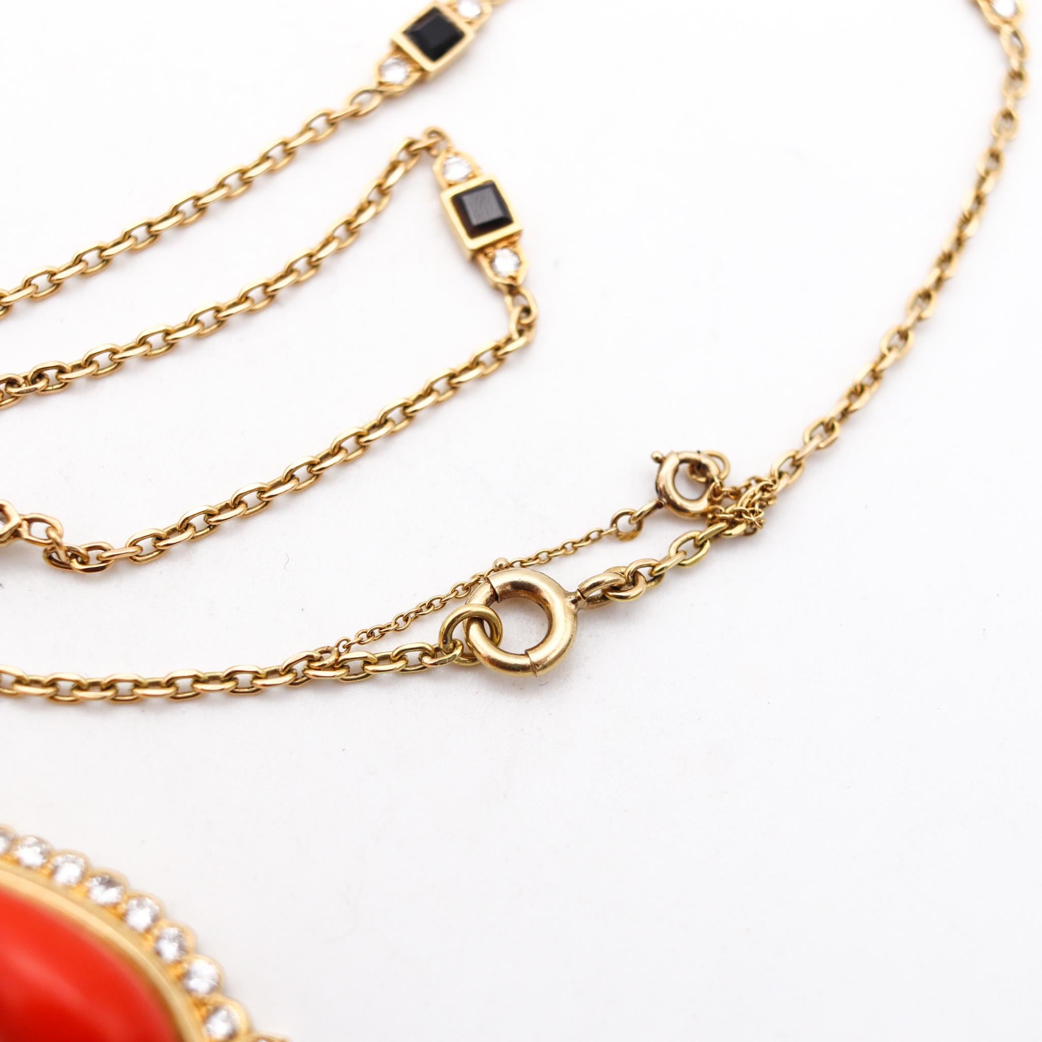 Women's Cartier Paris 1940 Art Deco Necklace In 18Kt Gold With Diamonds Coral & Onyxes For Sale