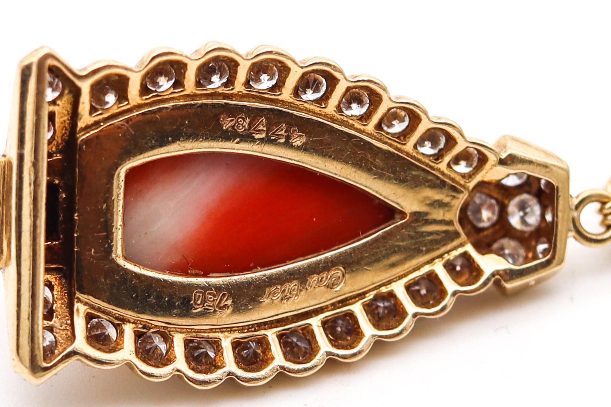 Cartier Paris 1940 Art Deco Necklace In 18Kt Gold With Diamonds Coral & Onyxes For Sale 2