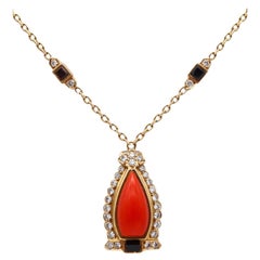 Cartier Paris 1940 Art Deco Necklace In 18Kt Gold With Diamonds Coral & Onyxes