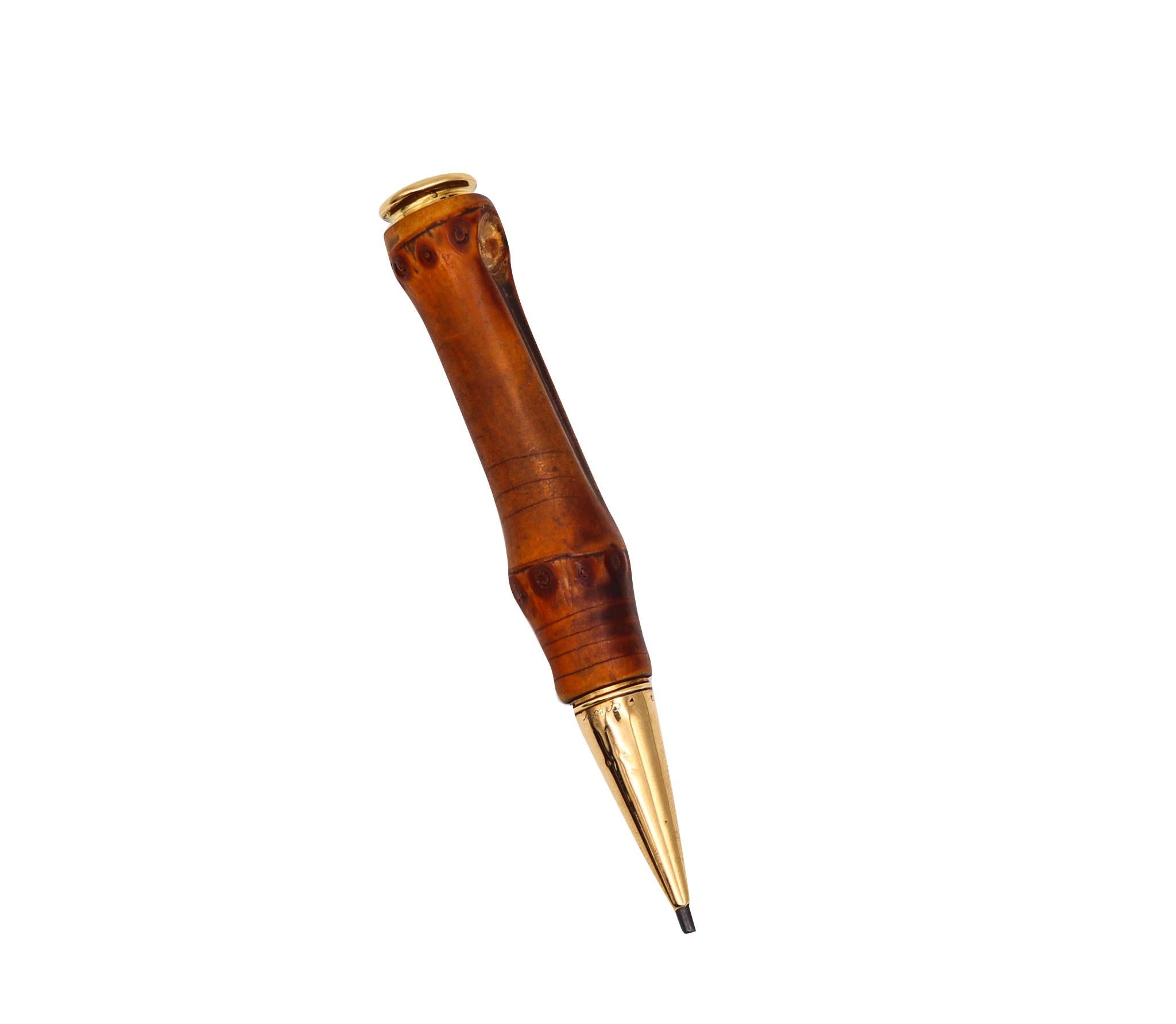 Mid-Century Modern Cartier Paris 1950 Midcentury Bamboo Mechanical Pencil in 14kt Yellow Gold For Sale