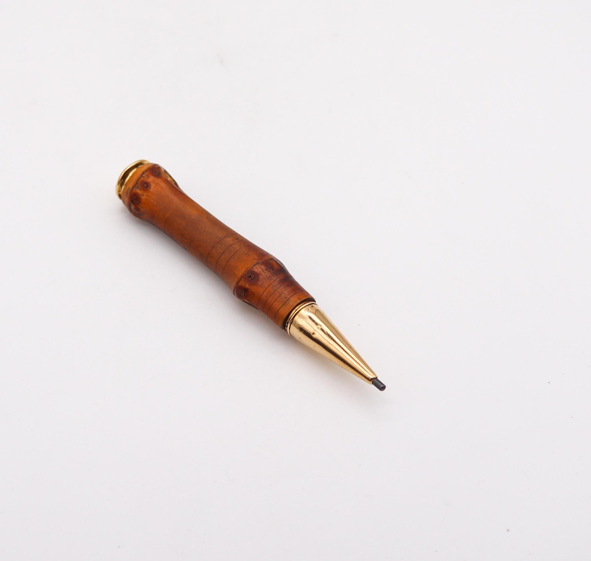 Hand-Crafted Cartier Paris 1950 Midcentury Bamboo Mechanical Pencil in 14kt Yellow Gold For Sale