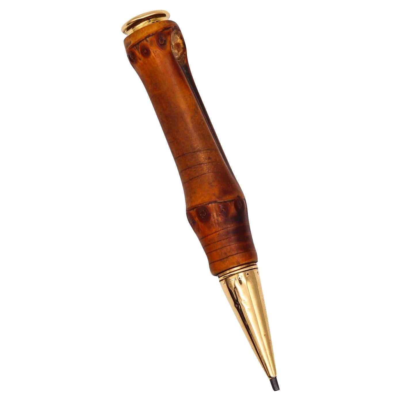 Cartier Paris 1950 Midcentury Bamboo Mechanical Pencil in 14kt Yellow Gold