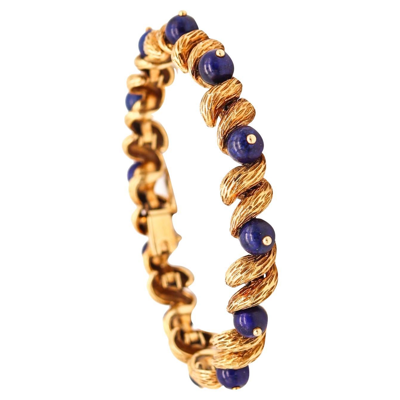 Cartier Paris 1950 Vintage Retro Links Bracelet in 18kt Gold with Lapis Lazuli For Sale