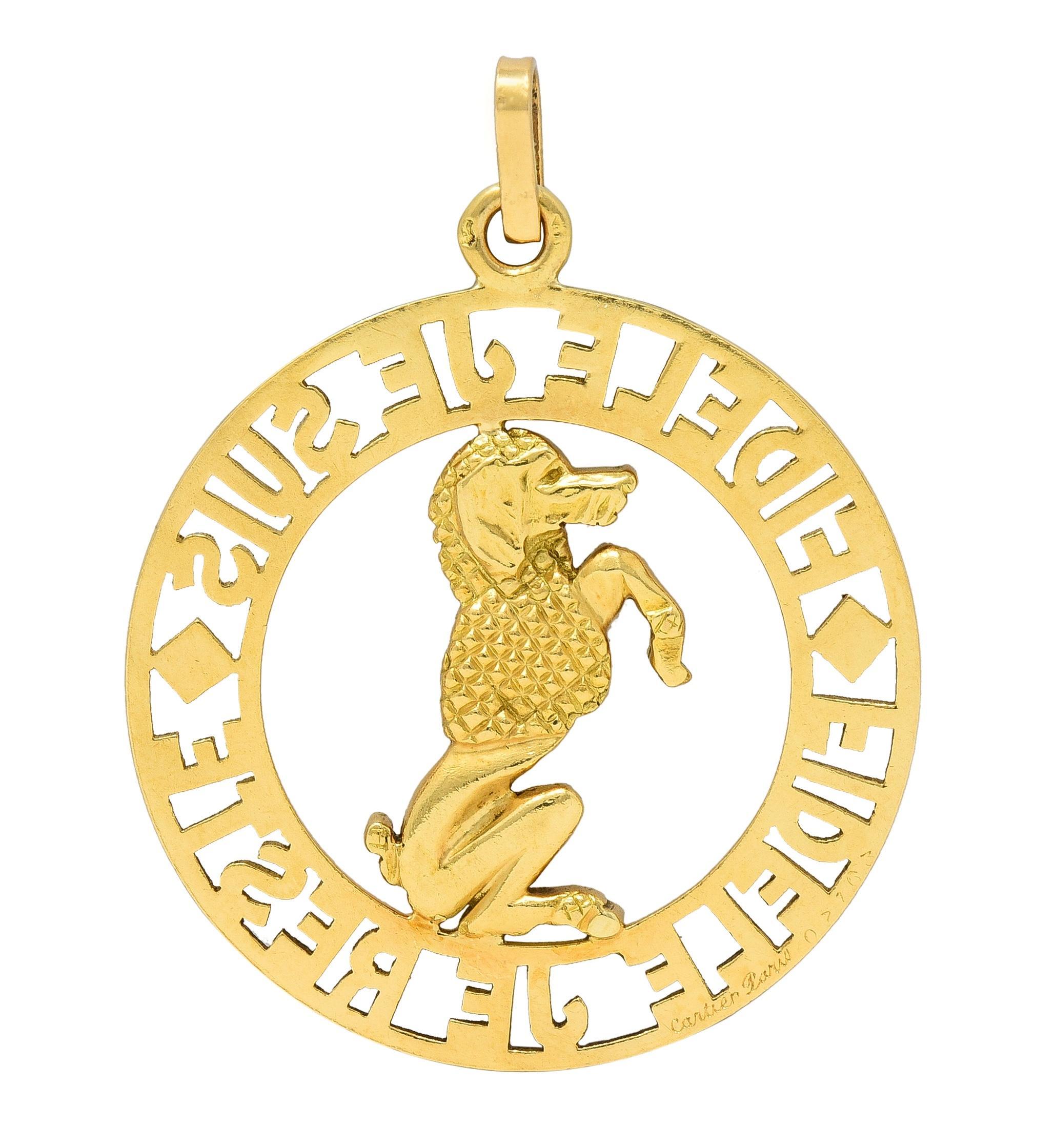Cartier Paris 1950s 18 Karat Yellow Gold Vintage Faithful Poodle Dog Pendant In Excellent Condition In Philadelphia, PA