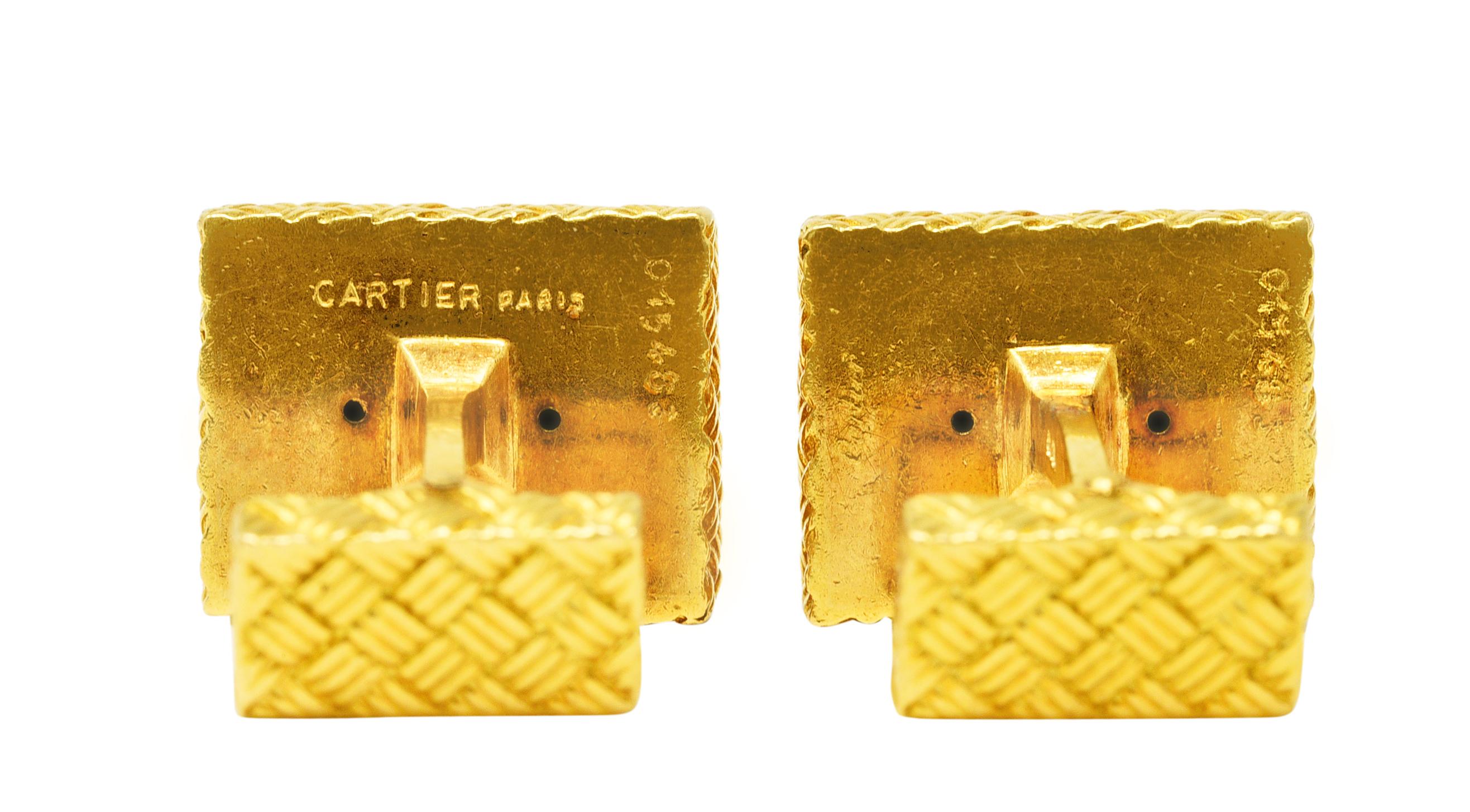 Contemporary Cartier Paris 1960's 18 Karat Yellow Gold Woven Men's Vintage Cufflinks