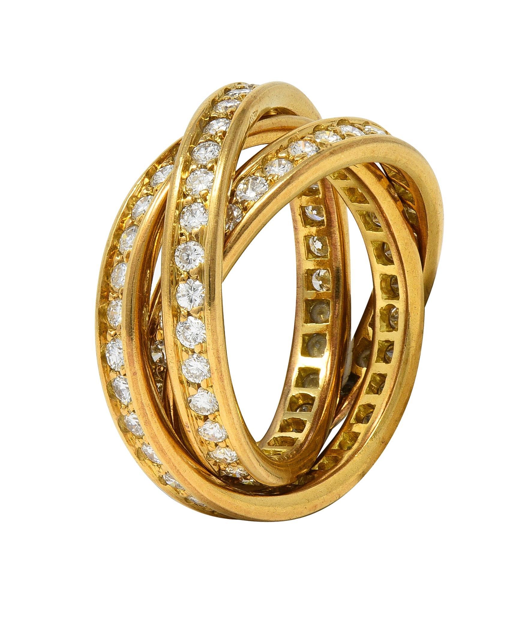 Cartier París 1960's 2.88 CTW Diamante Oro 18K Anillo Trinidad Rodante Vintage Moderno en venta