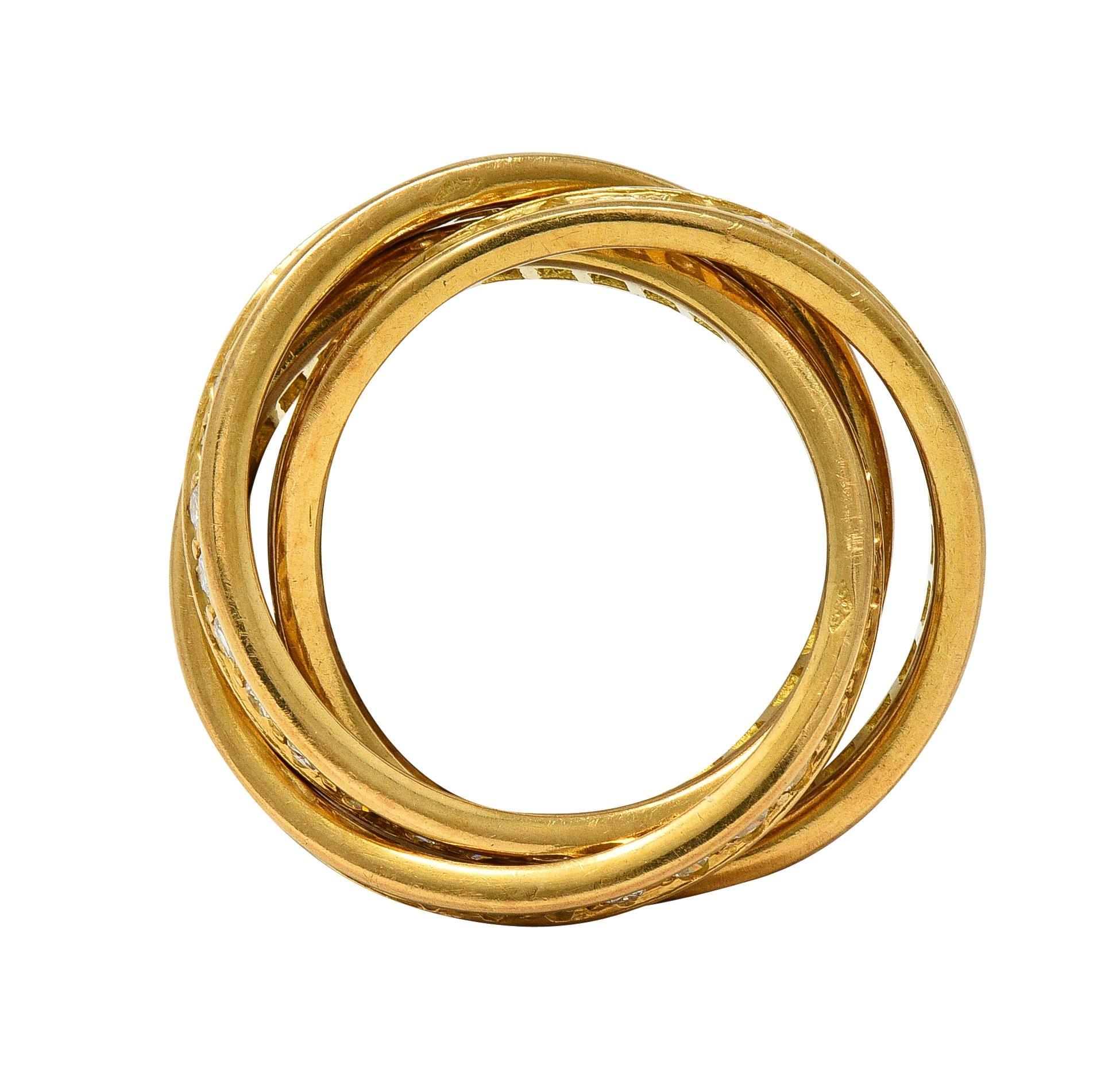 Femenino o masculino Cartier París 1960's 2.88 CTW Diamante Oro 18K Anillo Trinidad Rodante Vintage en venta