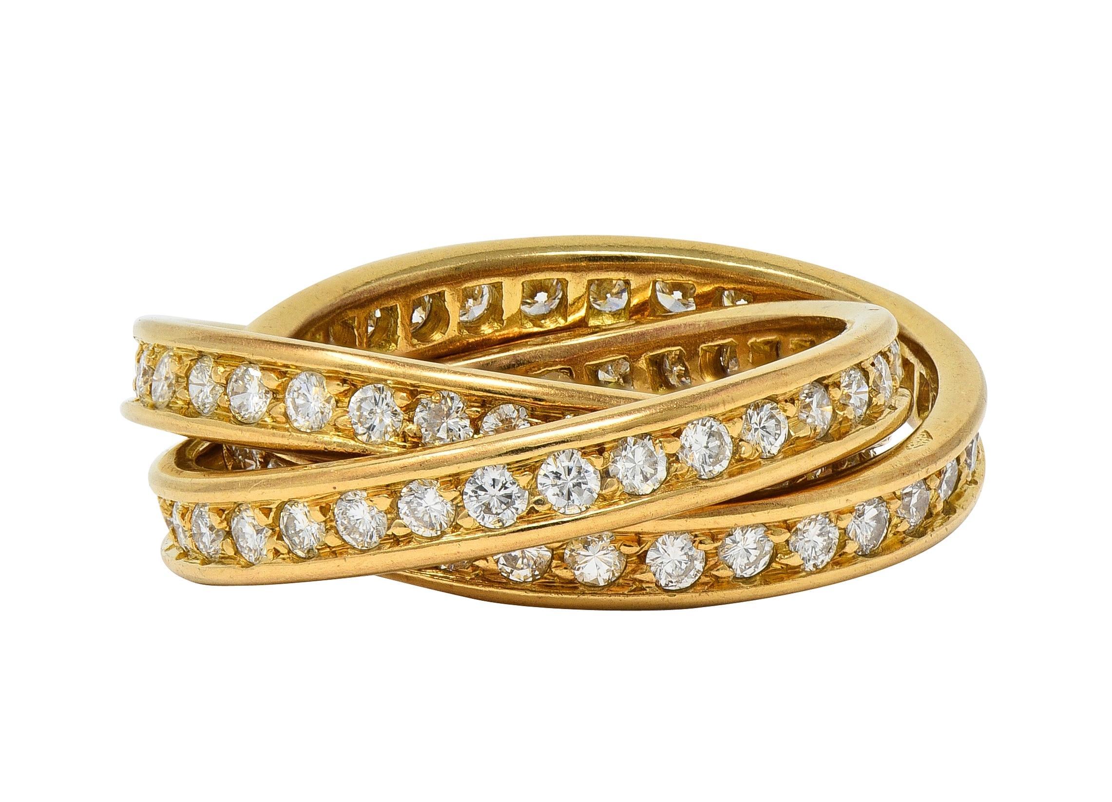 Cartier París 1960's 2.88 CTW Diamante Oro 18K Anillo Trinidad Rodante Vintage en venta 1