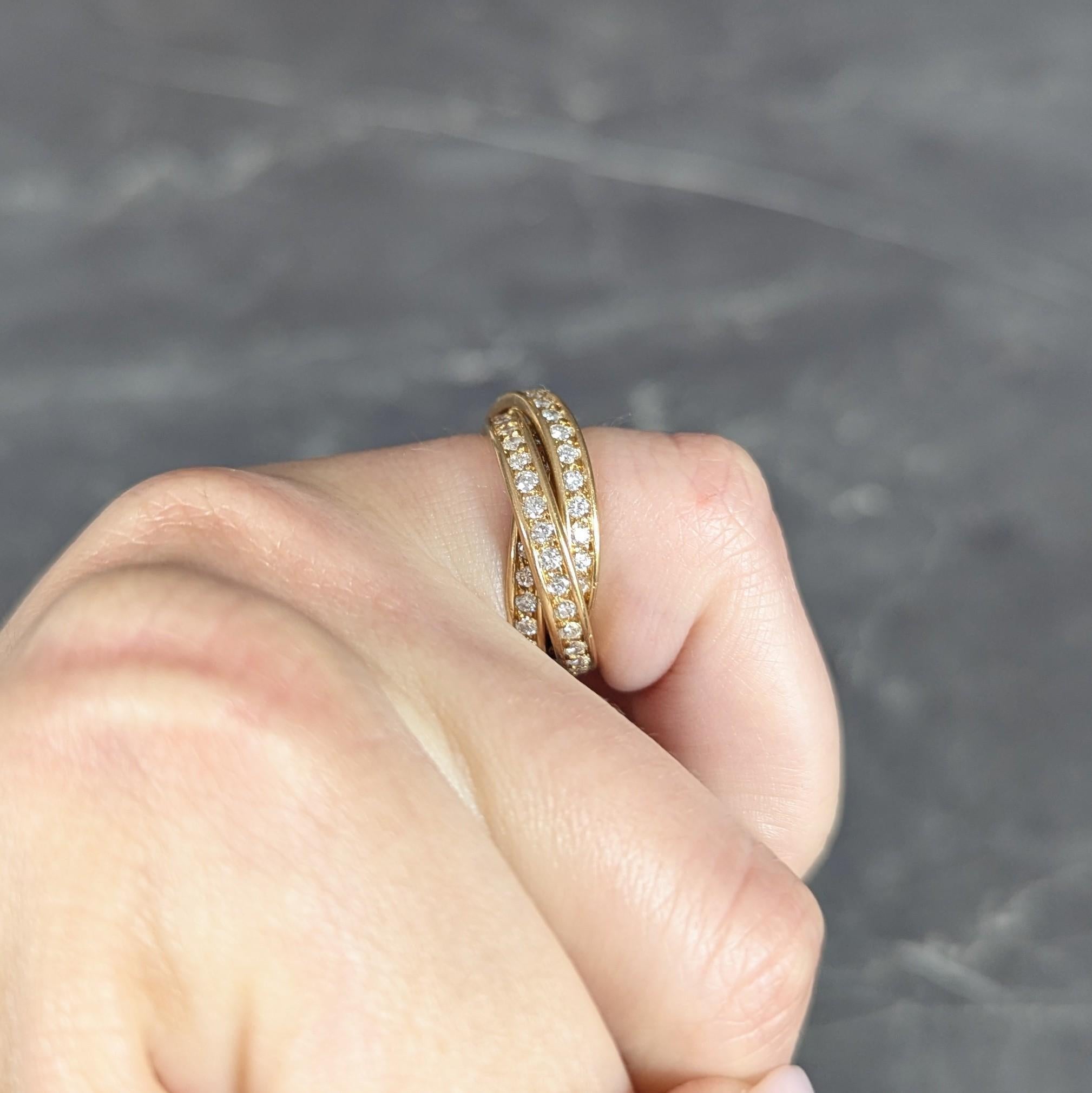 Cartier París 1960's 2.88 CTW Diamante Oro 18K Anillo Trinidad Rodante Vintage en venta 3