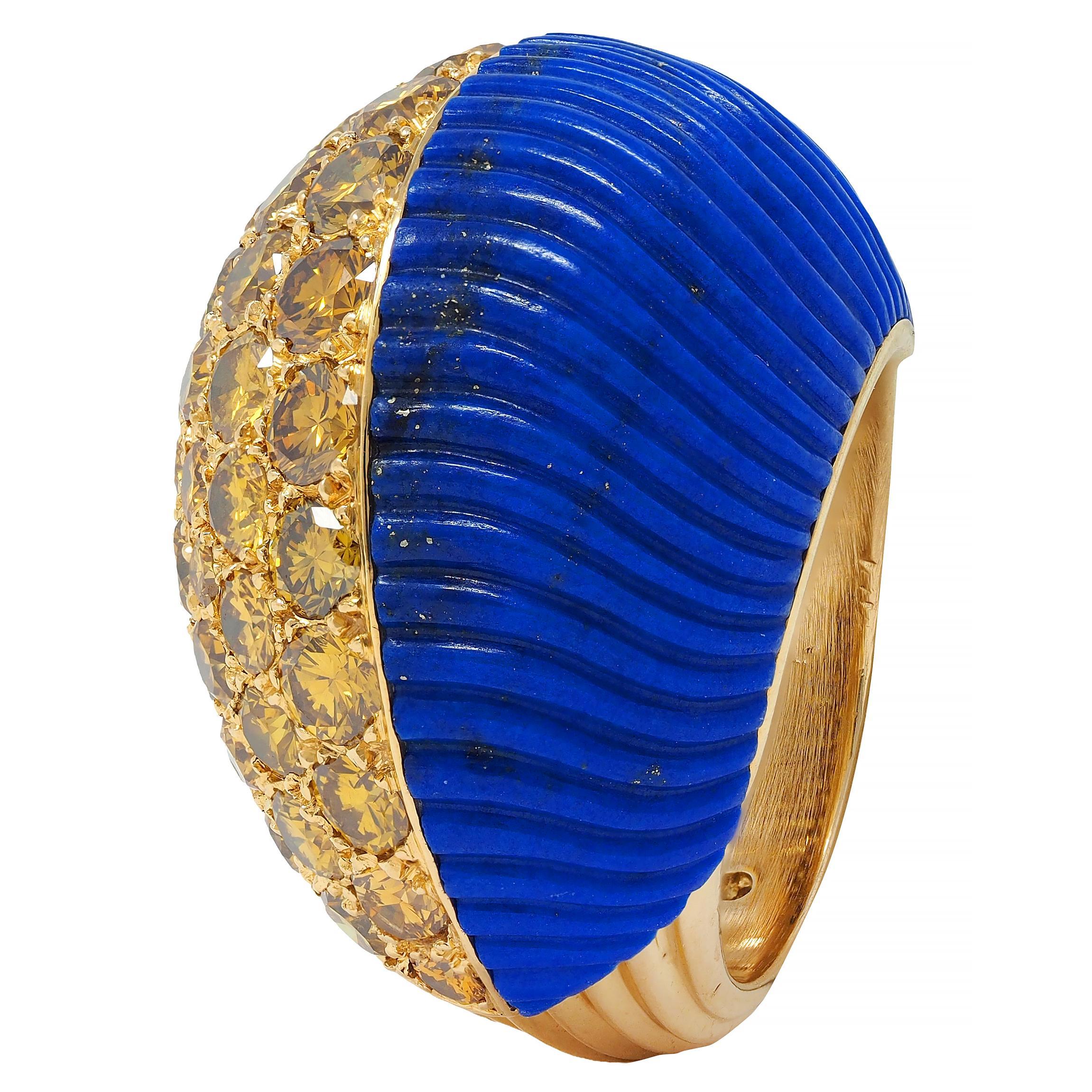 Cartier Paris 1960's 4.62 CTW Yellow Diamond Lapis 18K Gold Vintage Boule Ring 5