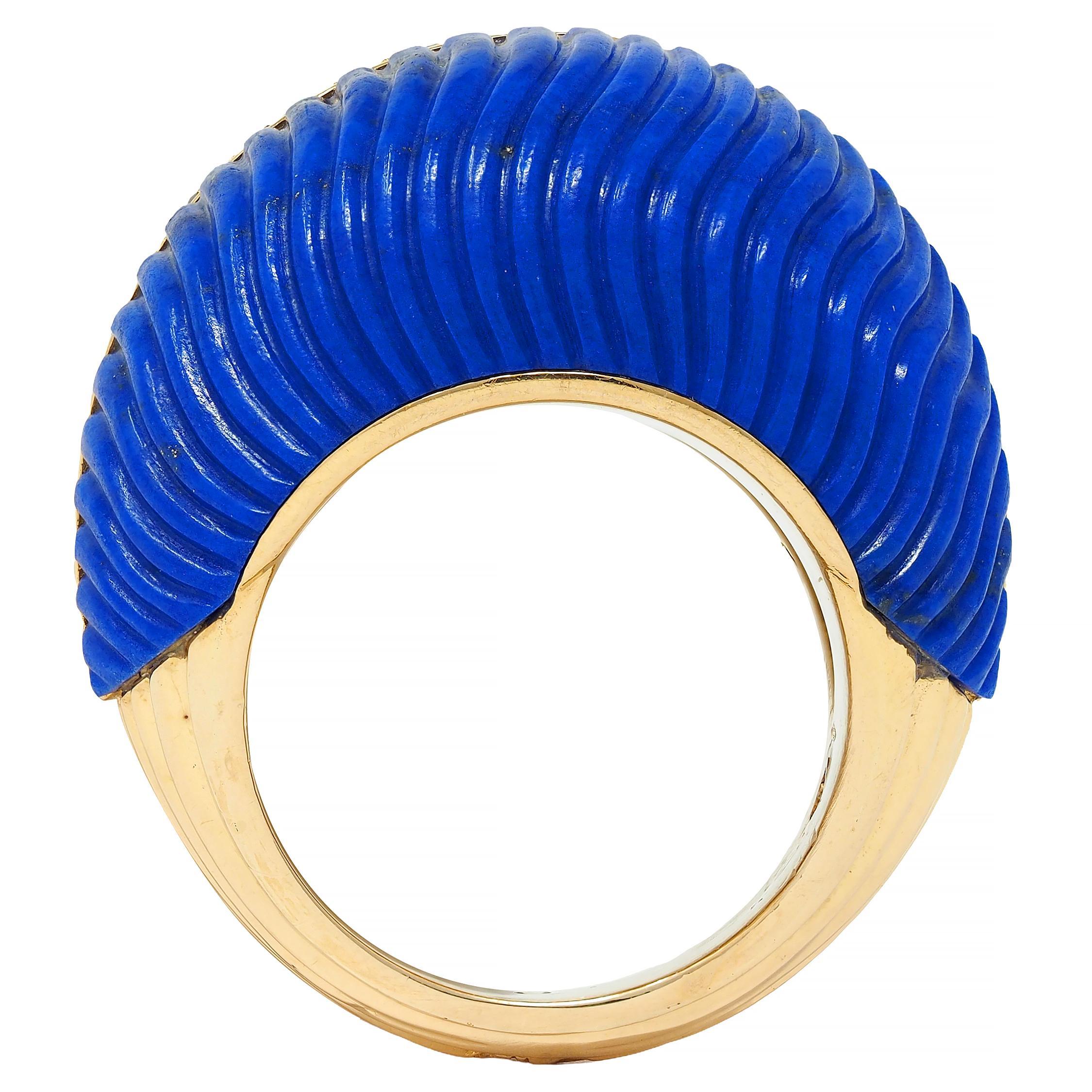 Cartier Paris 1960's 4.62 CTW Yellow Diamond Lapis 18K Gold Vintage Boule Ring 7