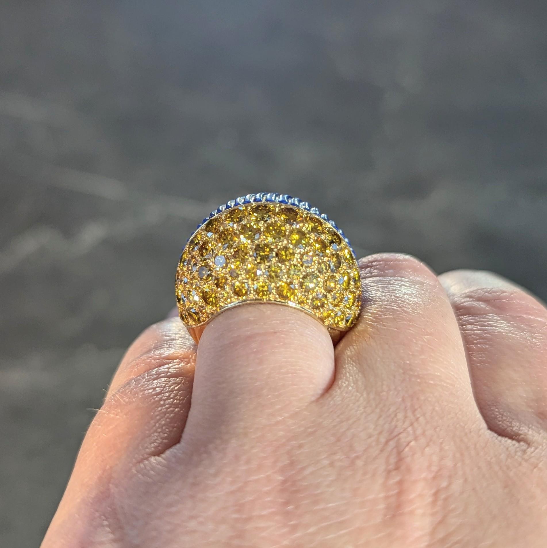 Cartier Paris 1960's 4.62 CTW Yellow Diamond Lapis 18K Gold Vintage Boule Ring 11
