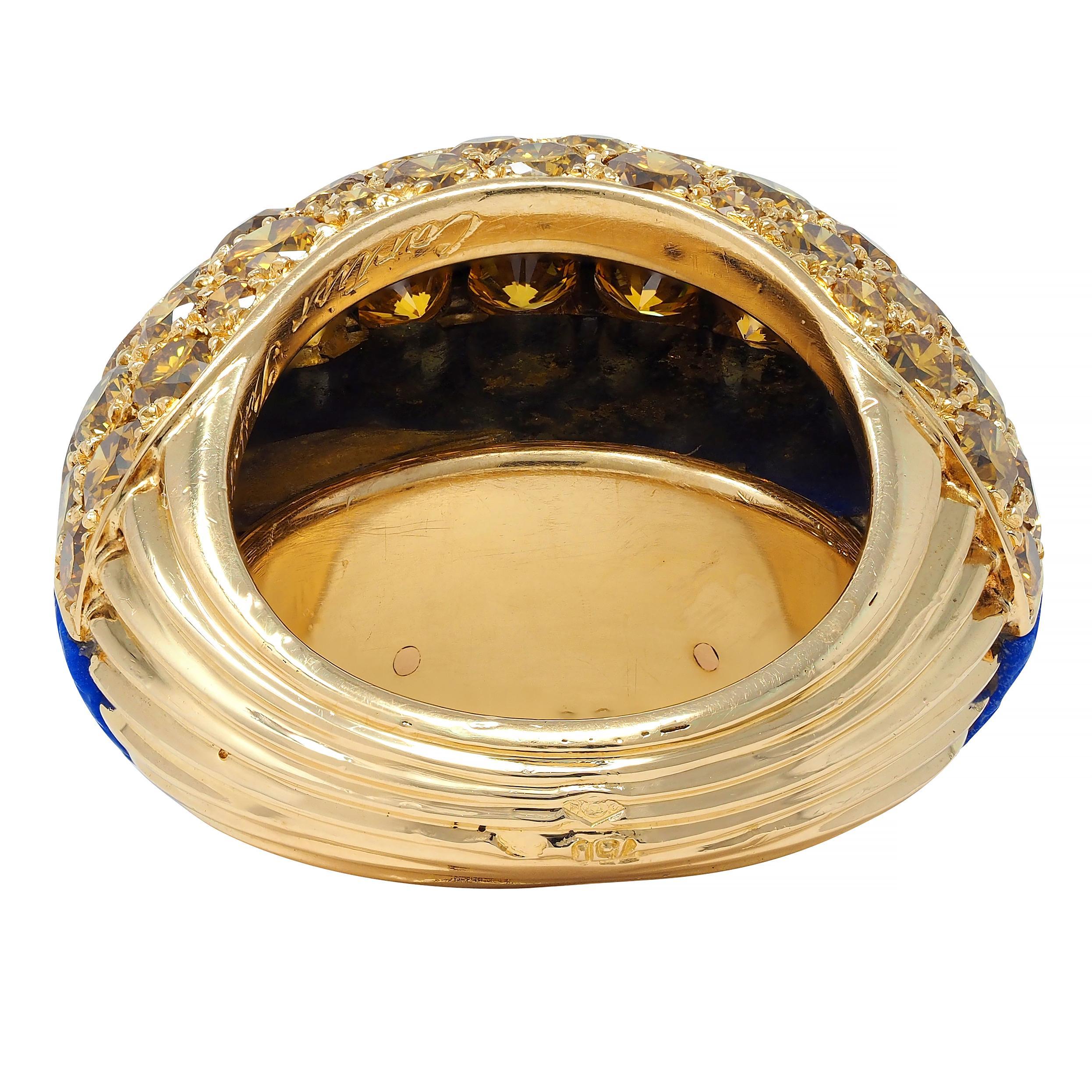Cartier Paris 1960's 4.62 CTW Yellow Diamond Lapis 18K Gold Vintage Boule Ring 2