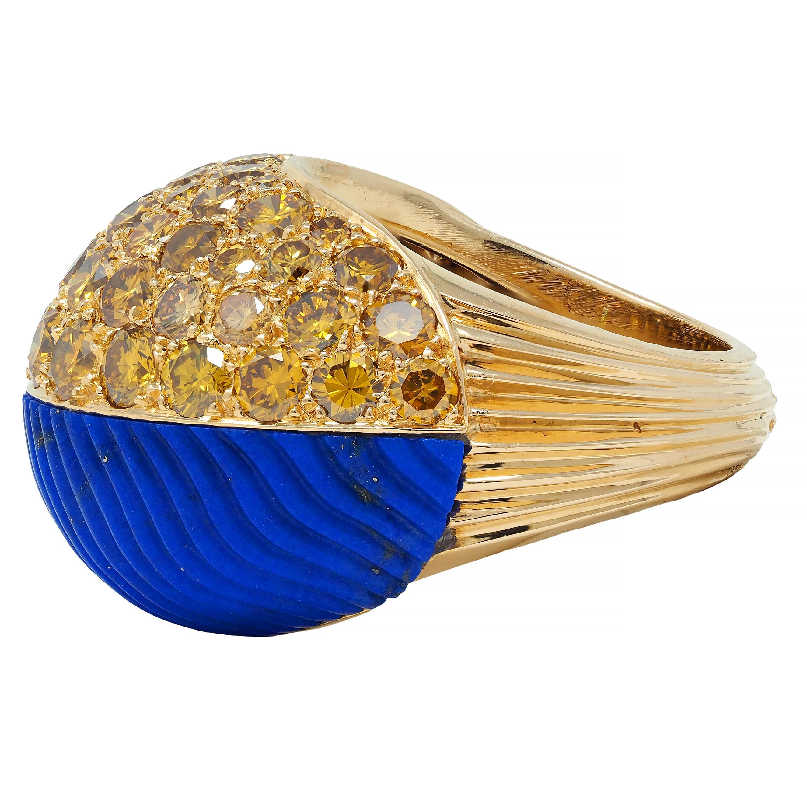 Cartier Paris 1960's 4.62 CTW Yellow Diamond Lapis 18K Gold Vintage Boule Ring 3