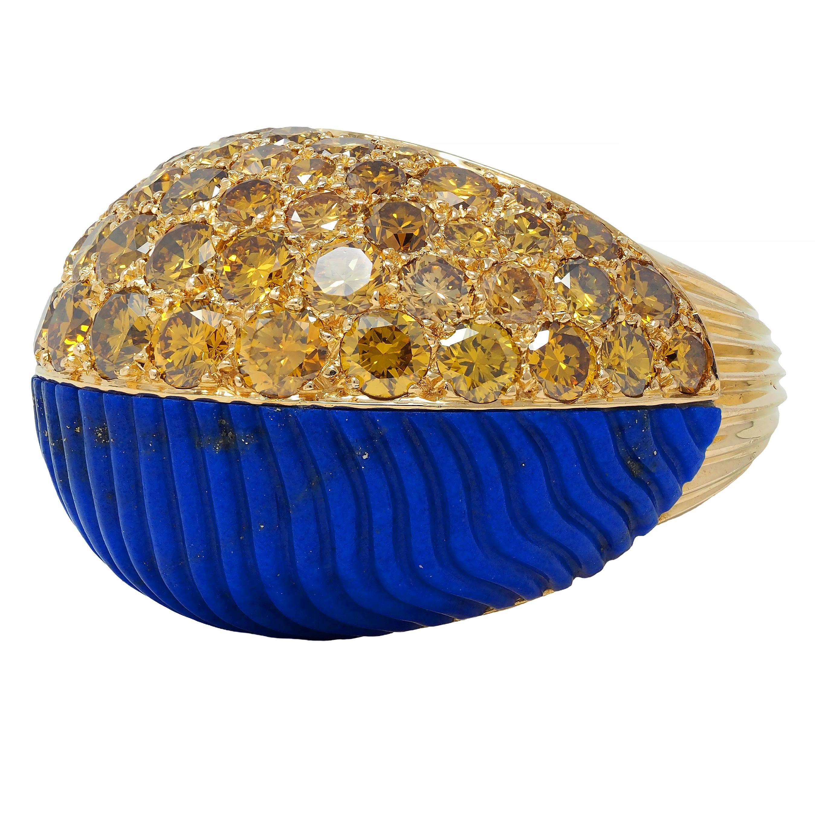Cartier Paris 1960's 4.62 CTW Yellow Diamond Lapis 18K Gold Vintage Boule Ring 4