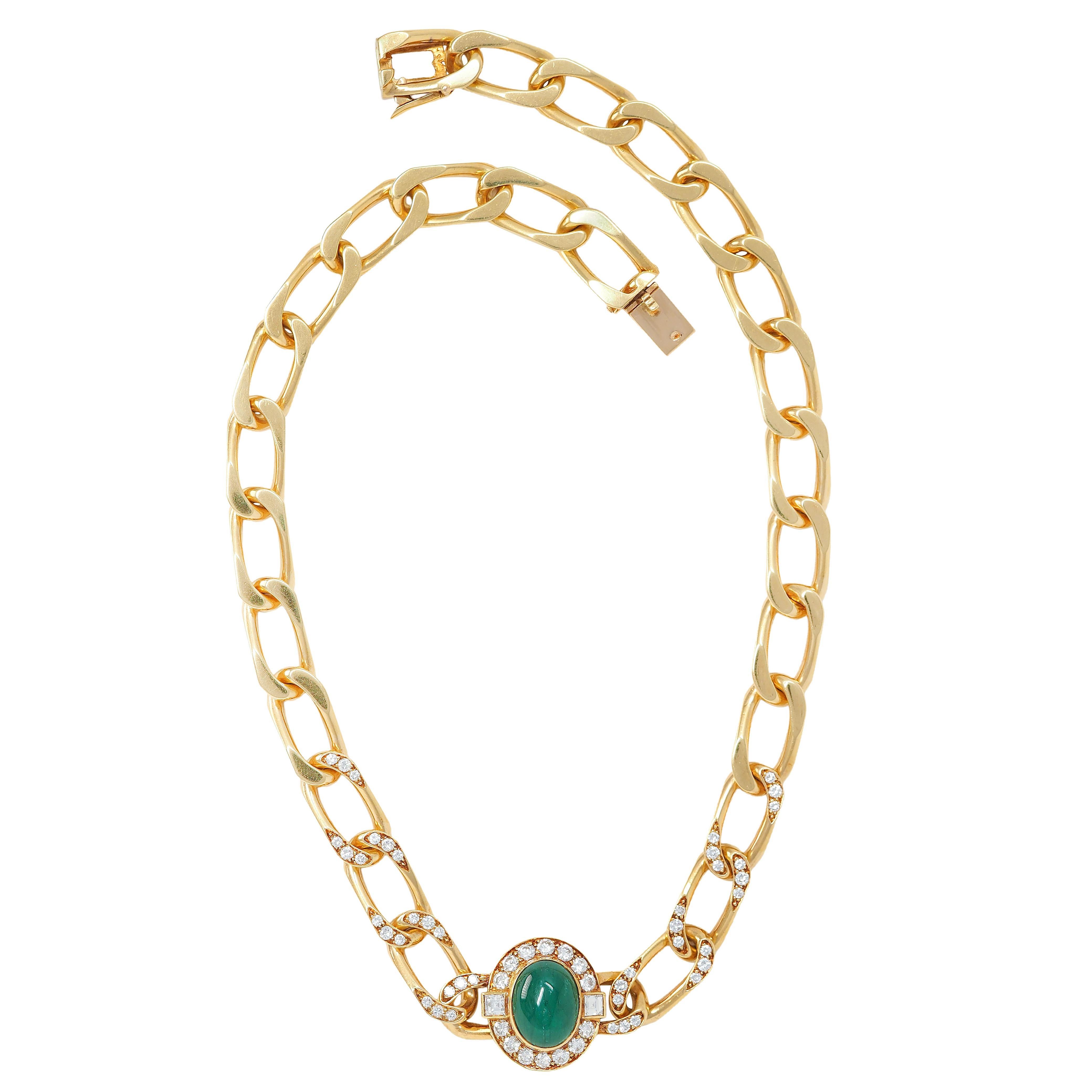 Moderno Cartier Paris 1960, smeraldo e diamante in oro giallo 18 carati, collana vintage a stazioni in vendita