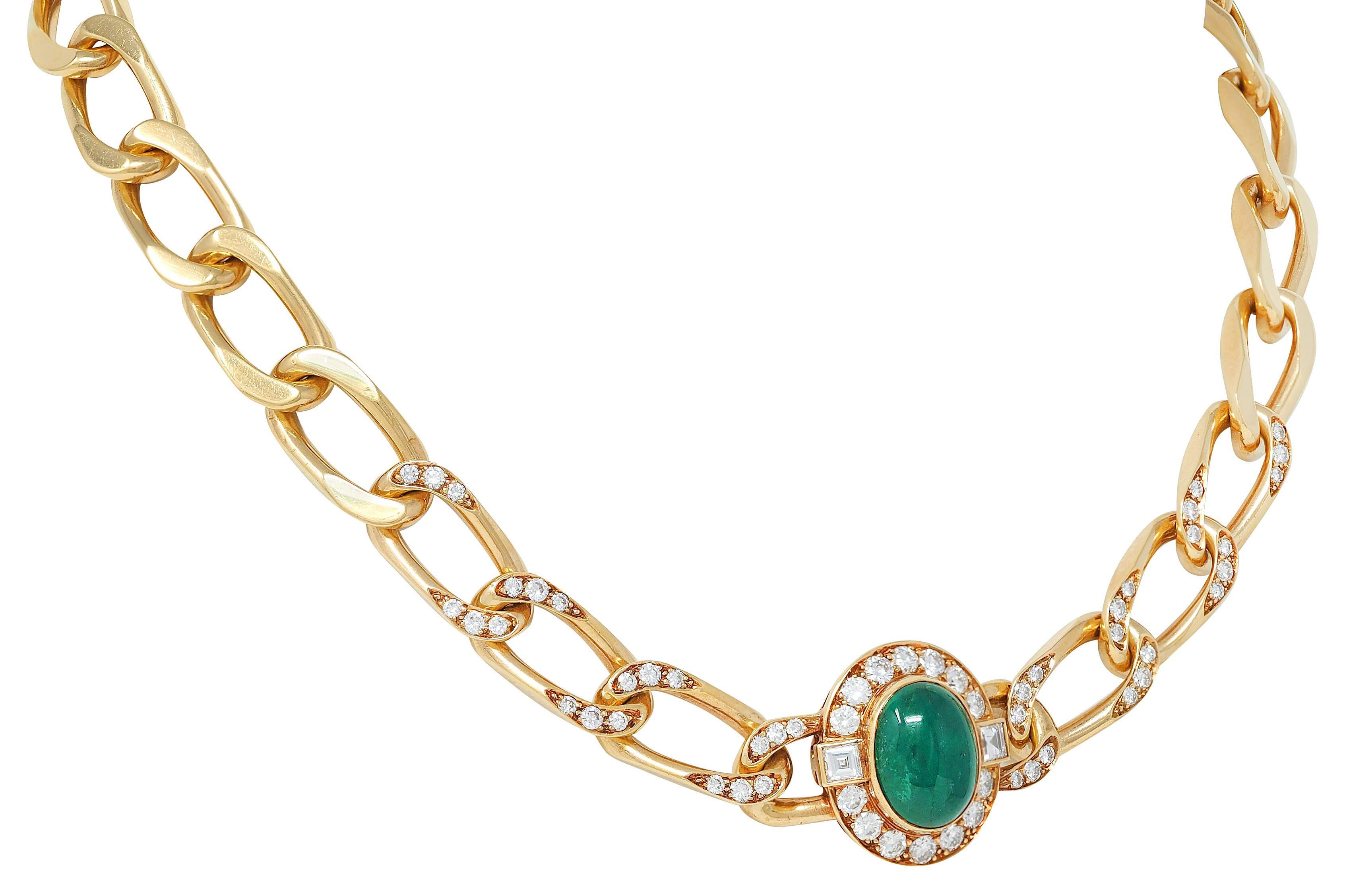 Cabochon Cartier Paris 1960, smeraldo e diamante in oro giallo 18 carati, collana vintage a stazioni in vendita