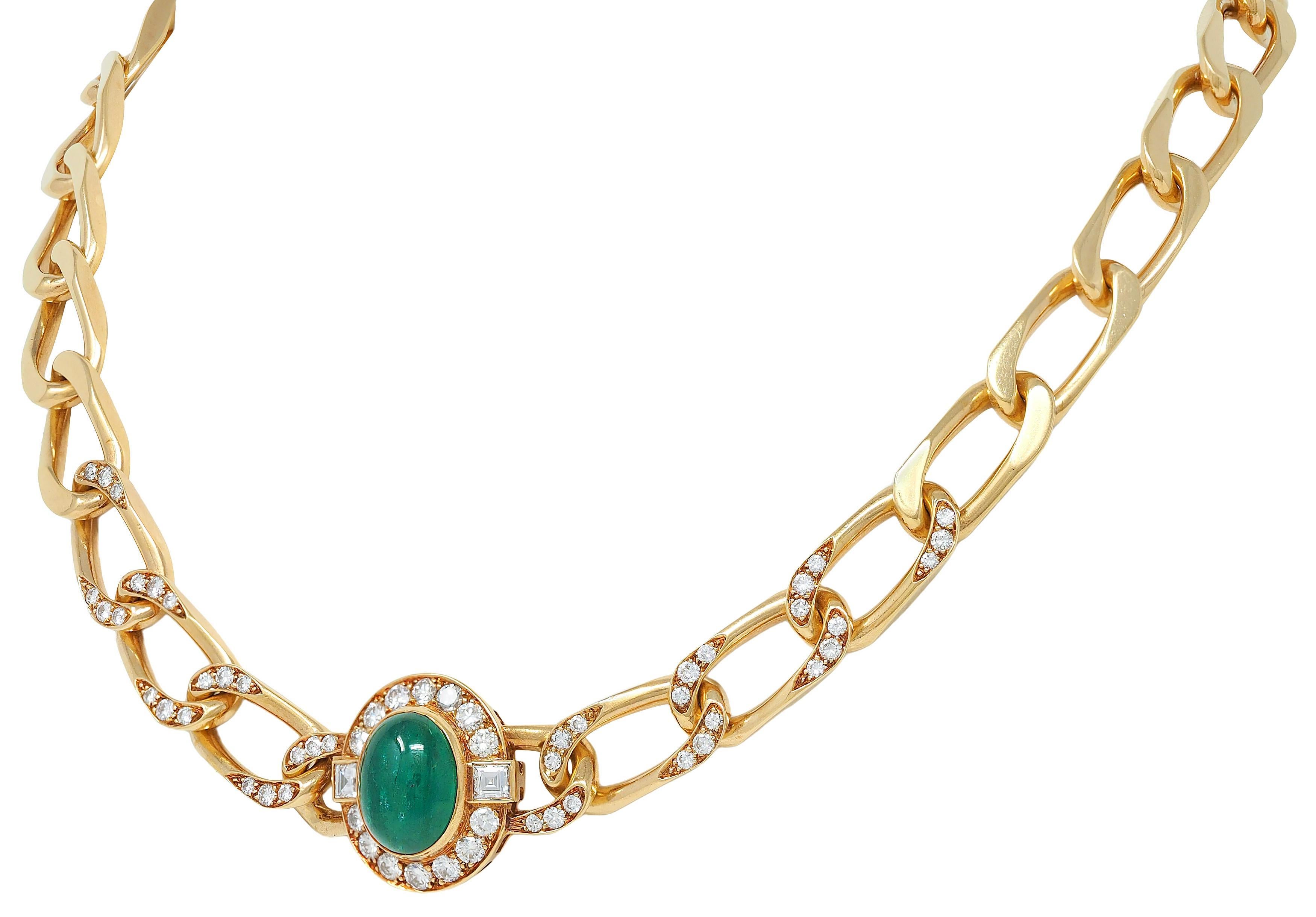 Donna Cartier Paris 1960, smeraldo e diamante in oro giallo 18 carati, collana vintage a stazioni in vendita