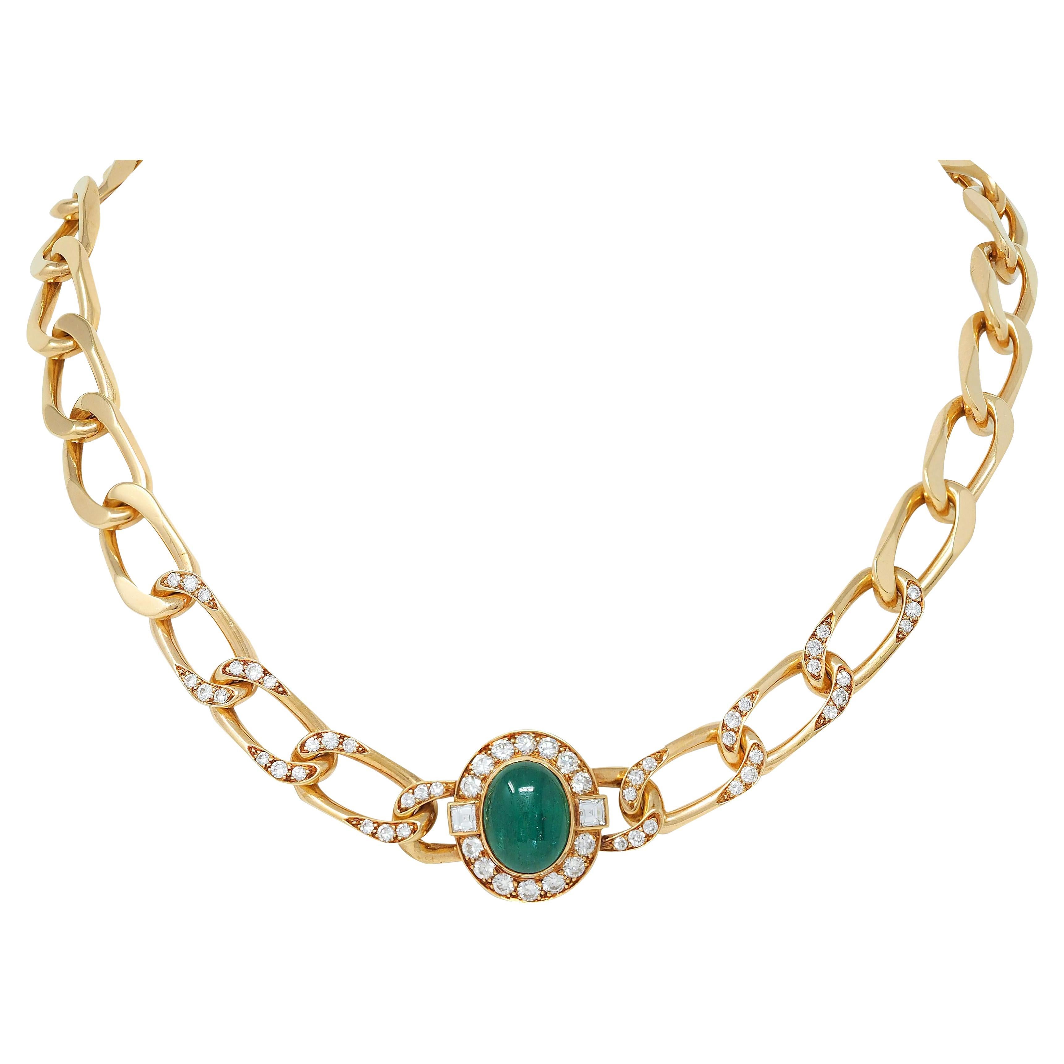 Cartier Paris 1960, smeraldo e diamante in oro giallo 18 carati, collana vintage a stazioni