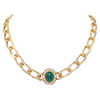 Cartier Paris 1960's Emerald Diamond 18K Yellow Gold Vintage Station Necklace