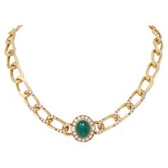 Cartier Paris 1960's Emerald Diamond 18K Yellow Gold Vintage Station Necklace