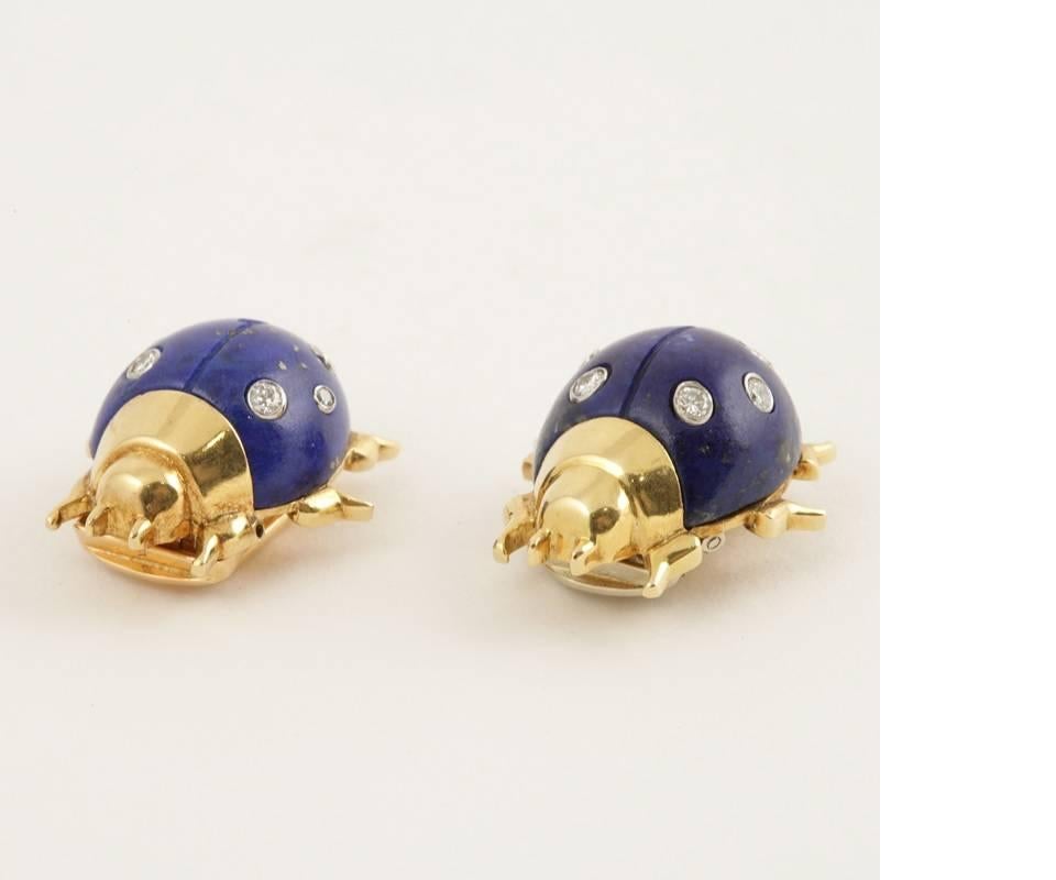 Cartier Pair of Lapis Lazuli Ladybug Brooches  In Excellent Condition In New York, NY