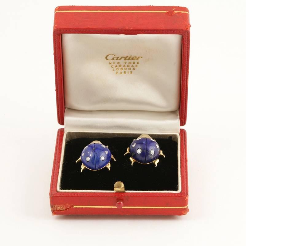 Women's Cartier Pair of Lapis Lazuli Ladybug Brooches 