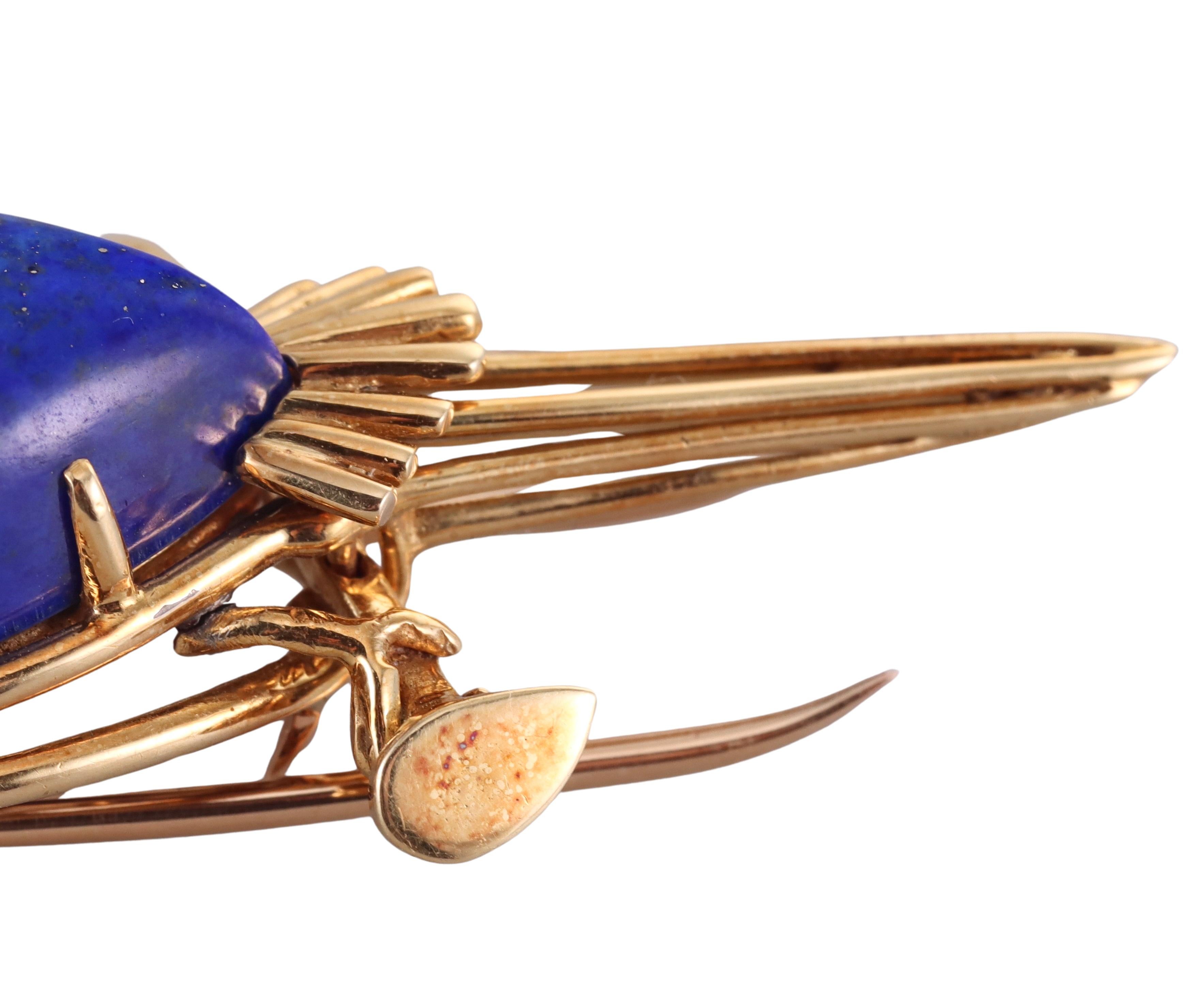 Cartier Paris 1960s Lapis Lazuli Ruby Gold Bird Brooch Pin For Sale 4