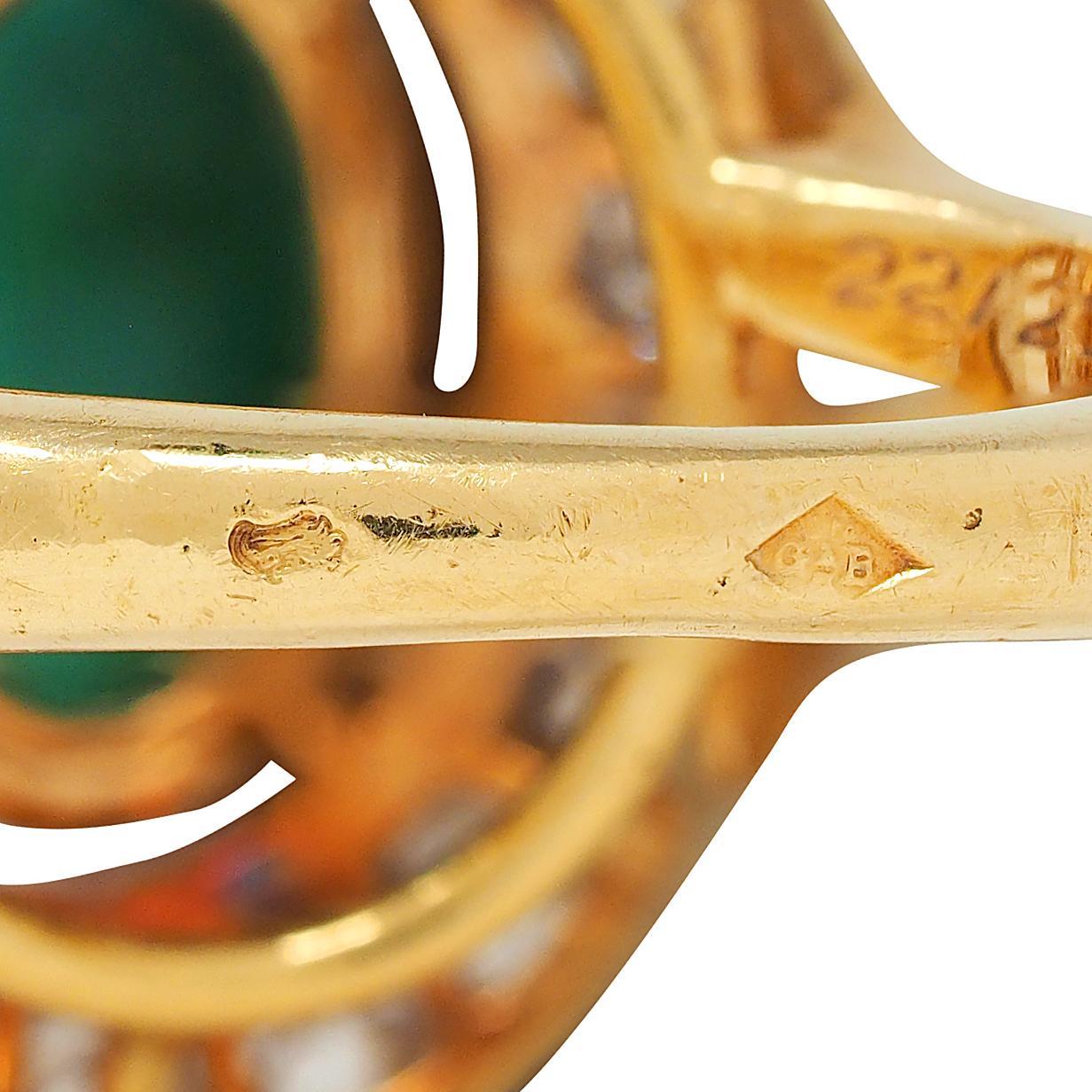 Cartier Paris 1960's Modern Cabochon Smaragd Diamant 18K Gold Vintage Halo Ring im Angebot 6