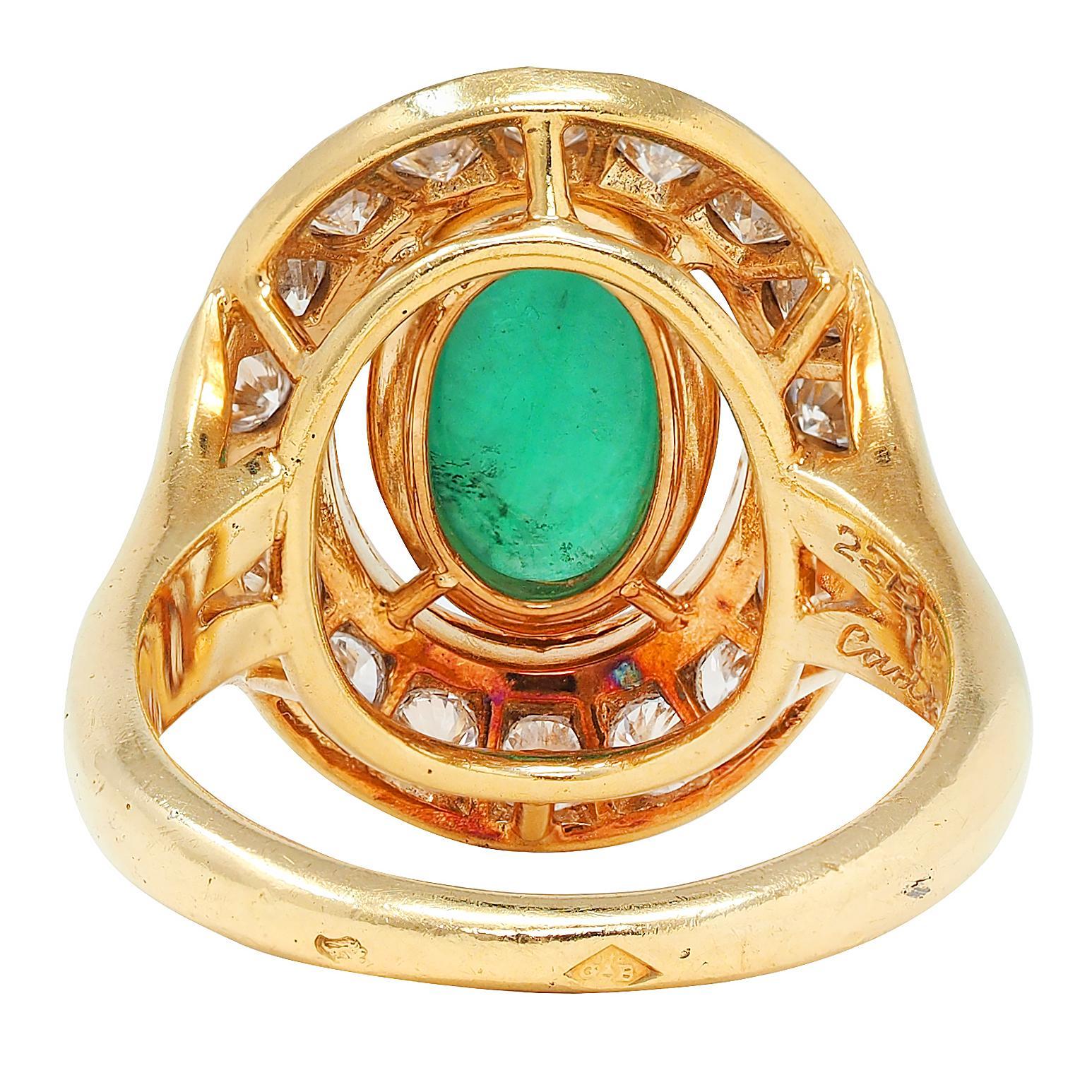 Cartier Paris 1960's Modern Cabochon Smaragd Diamant 18K Gold Vintage Halo Ring im Angebot 1