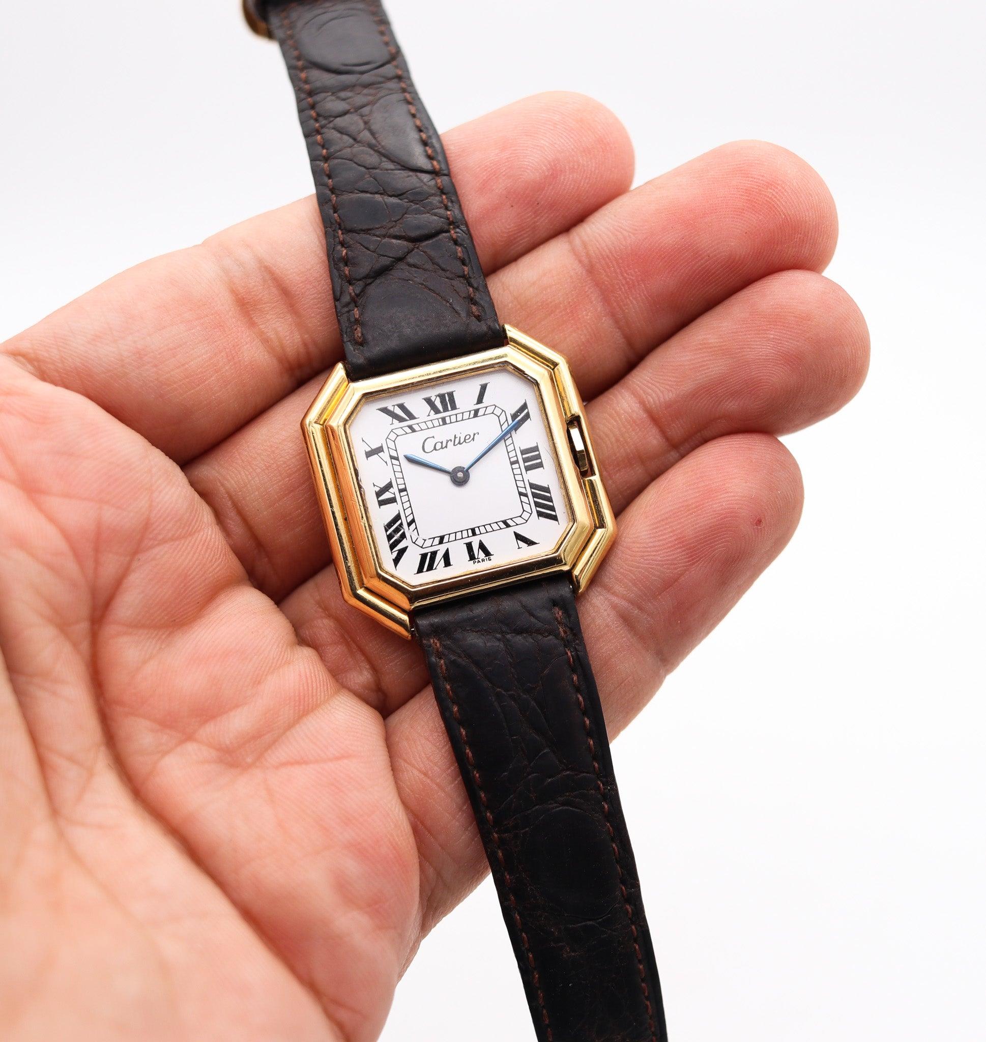 CARTIER Paris 1970 Orologio da polso automatico Large Ceinture in oro giallo 18 Kt in vendita 3