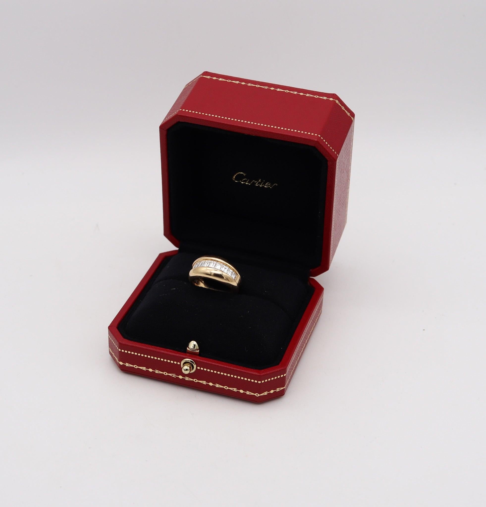 Band ring with diamonds designed by Cartier.

Gorgeous ring, created in Paris France by the jewelry house of Cartier, back in the late 1970. The ring has been crafted with smooth surface in solid yellow gold of 18 karats with high polished finish.