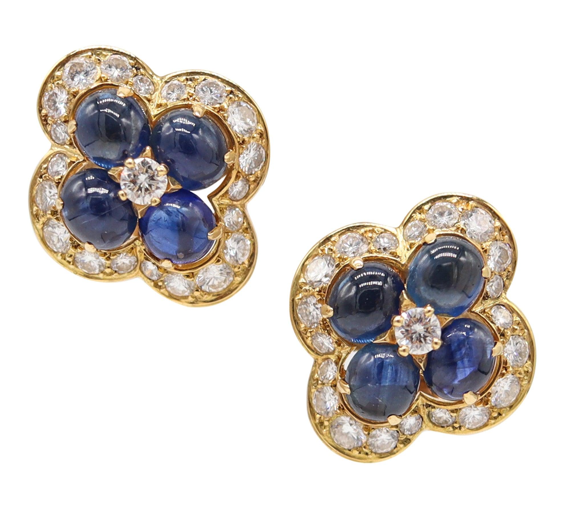 CARTIER Paris 1970 Boucles d'oreilles Clips-On en Or 18Kt 9.85 Cwt. Saphirs et diamants en vente 1