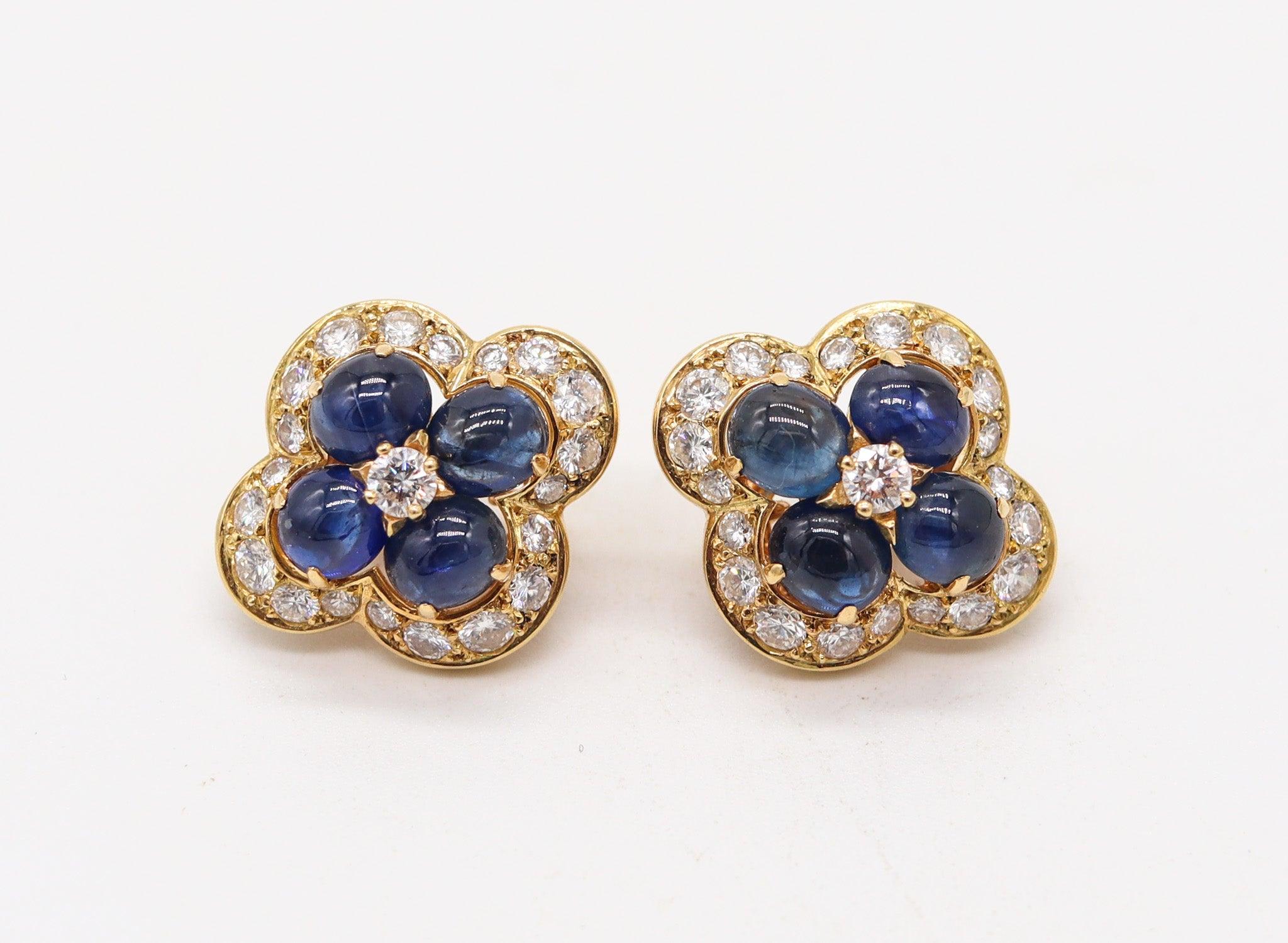 CARTIER Paris 1970 Boucles d'oreilles Clips-On en Or 18Kt 9.85 Cwt. Saphirs et diamants en vente 2