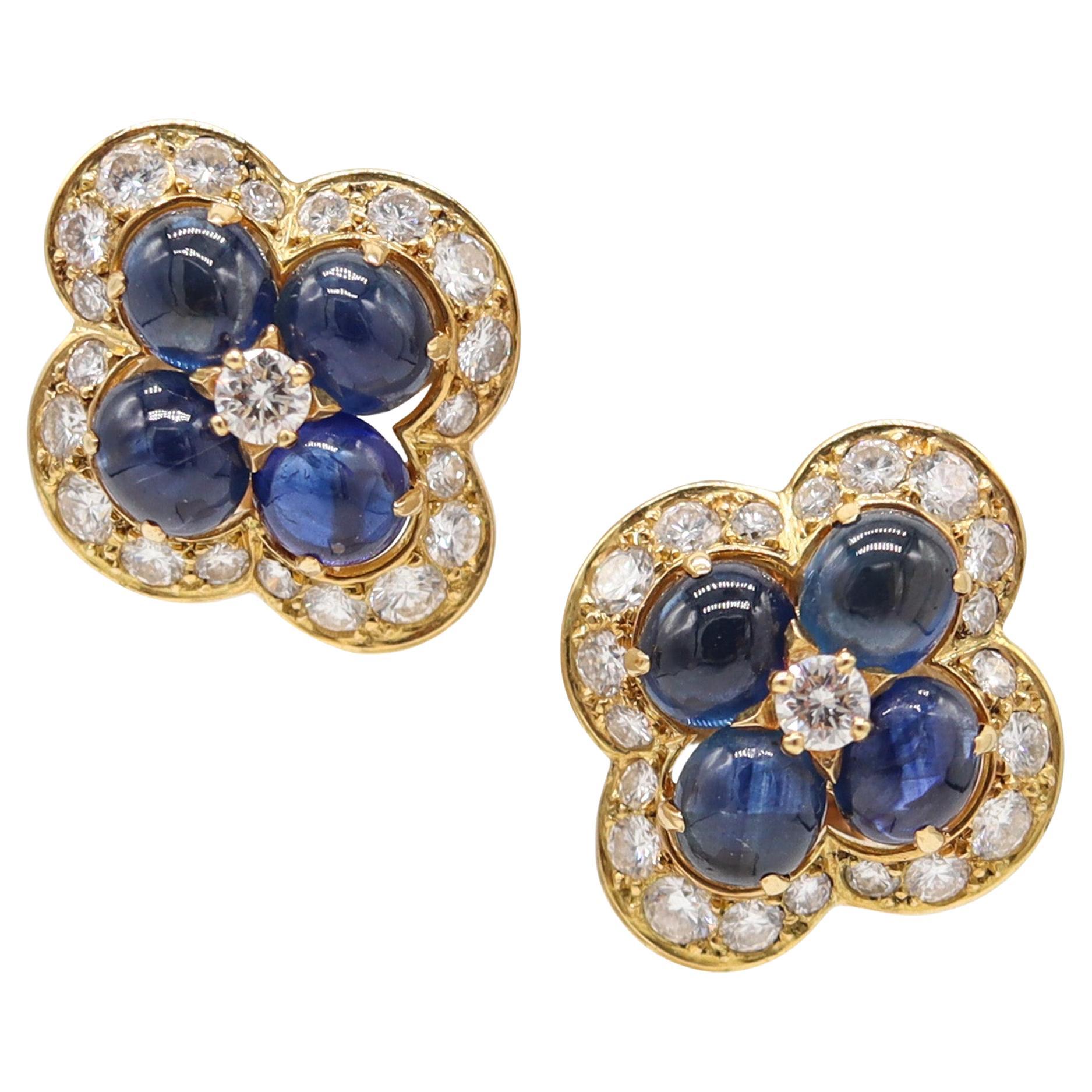 Cartier Paris 1970 - Orecchini a clip in oro 18Kt 9,85 Cwt. Zaffiri e diamanti