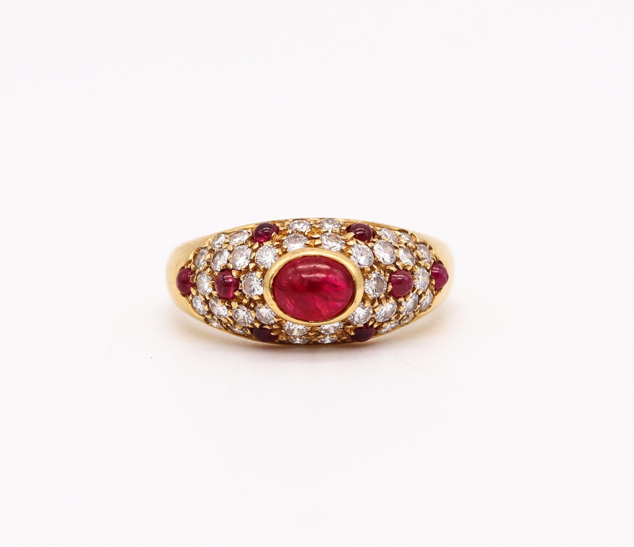 Modernist Cartier Paris 1970 Corinth Ring in 18kt Gold with 2.11 Ctw in Diamonds & Rubies