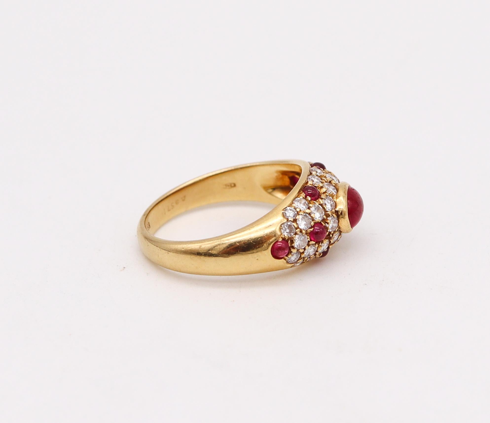 Brilliant Cut Cartier Paris 1970 Corinth Ring in 18kt Gold with 2.11 Ctw in Diamonds & Rubies