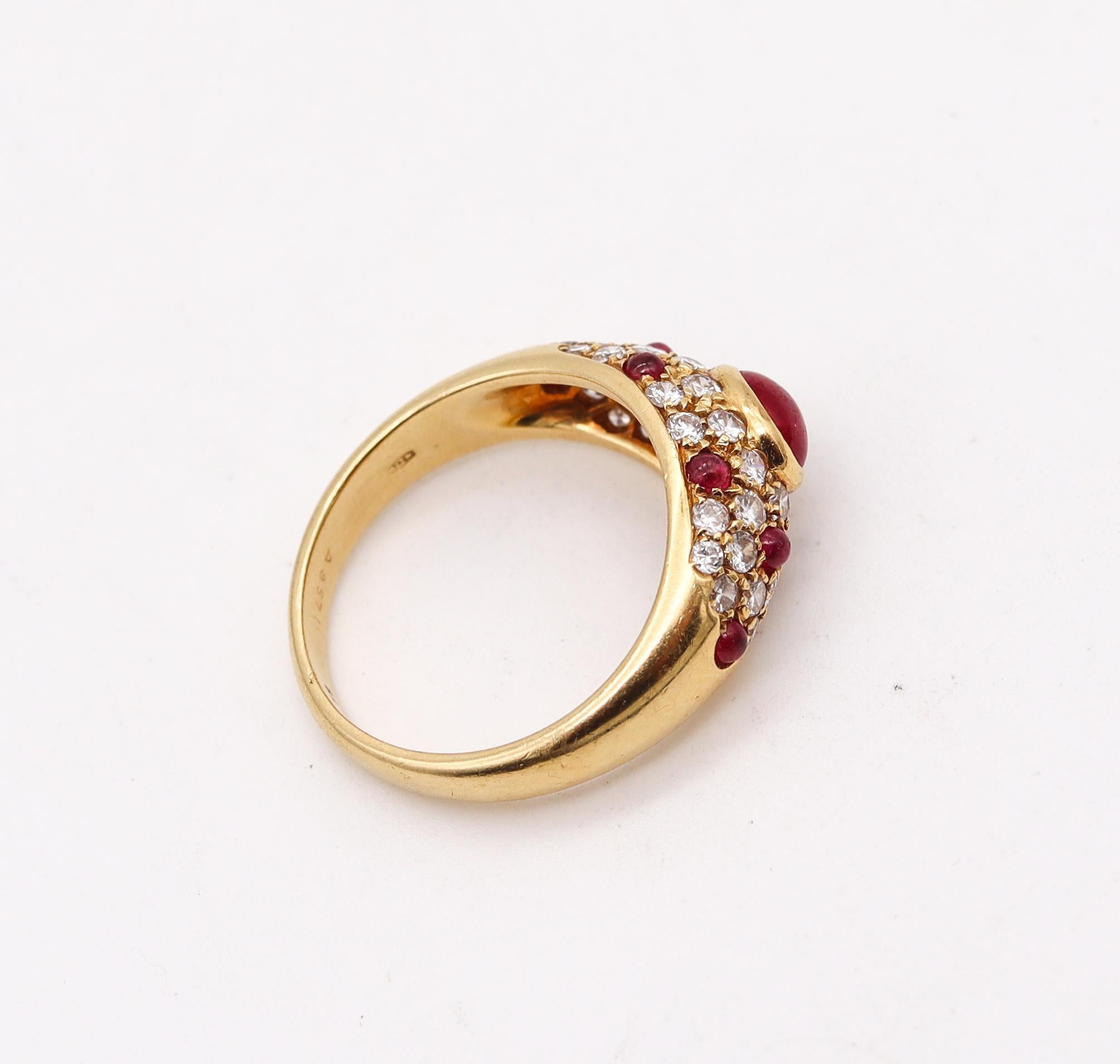Cartier Paris 1970 Corinth Ring in 18kt Gold with 2.11 Ctw in Diamonds & Rubies In Excellent Condition In Miami, FL