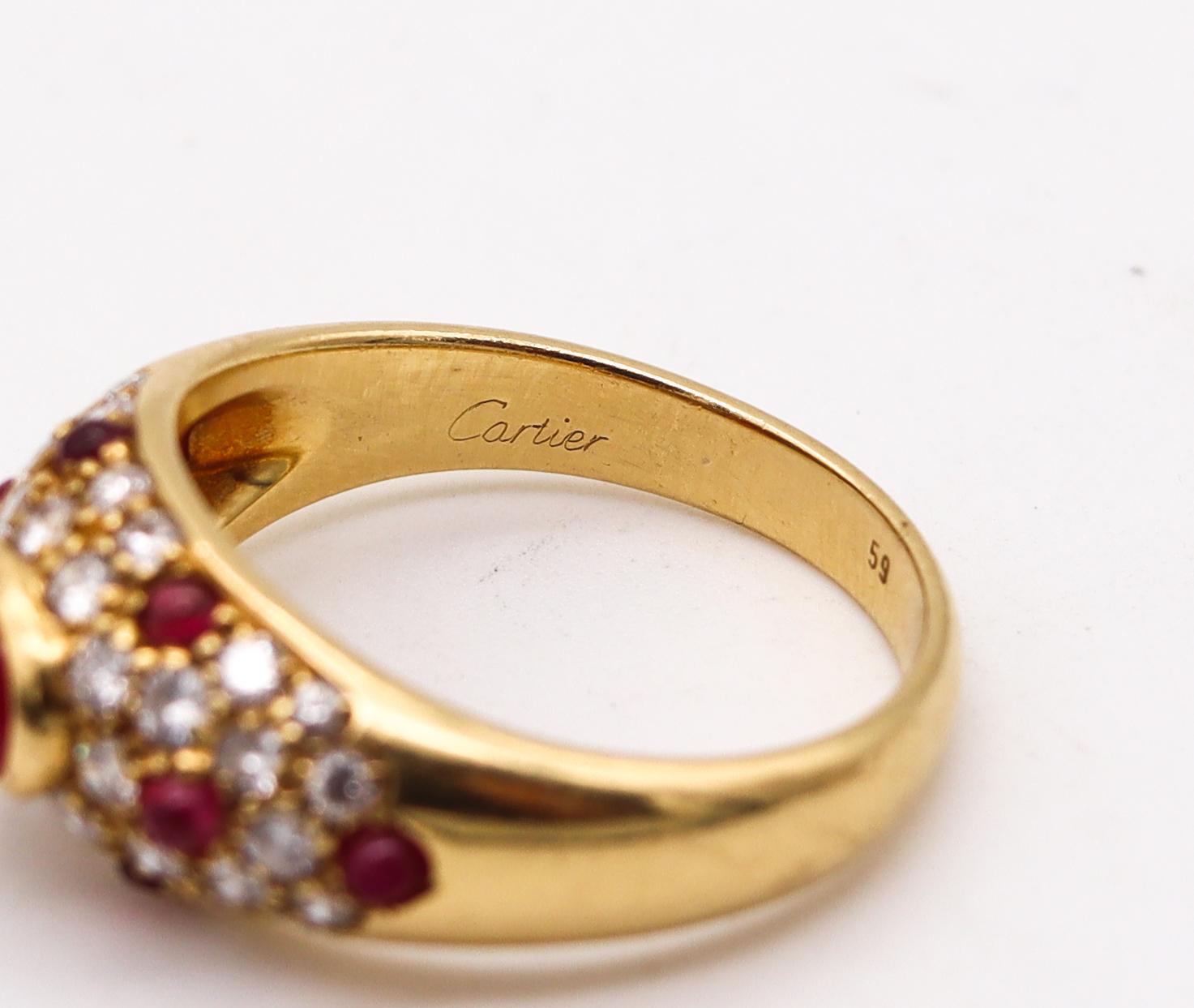 Modernist Cartier Paris 1970 Corinth Ring in 18kt Gold with 2.83ctw in Diamonds & Rubies For Sale