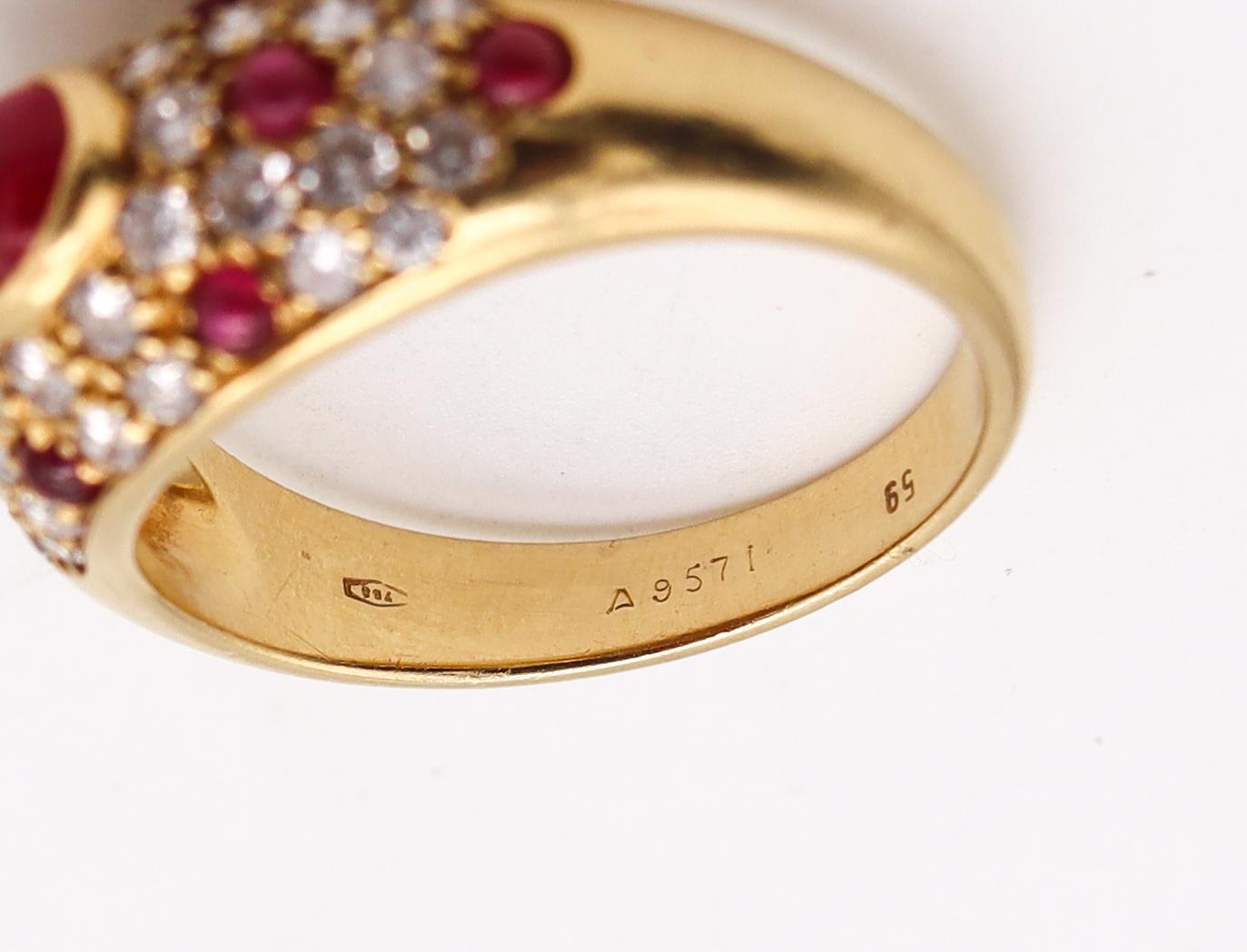 Brilliant Cut Cartier Paris 1970 Corinth Ring in 18kt Gold with 2.83ctw in Diamonds & Rubies For Sale