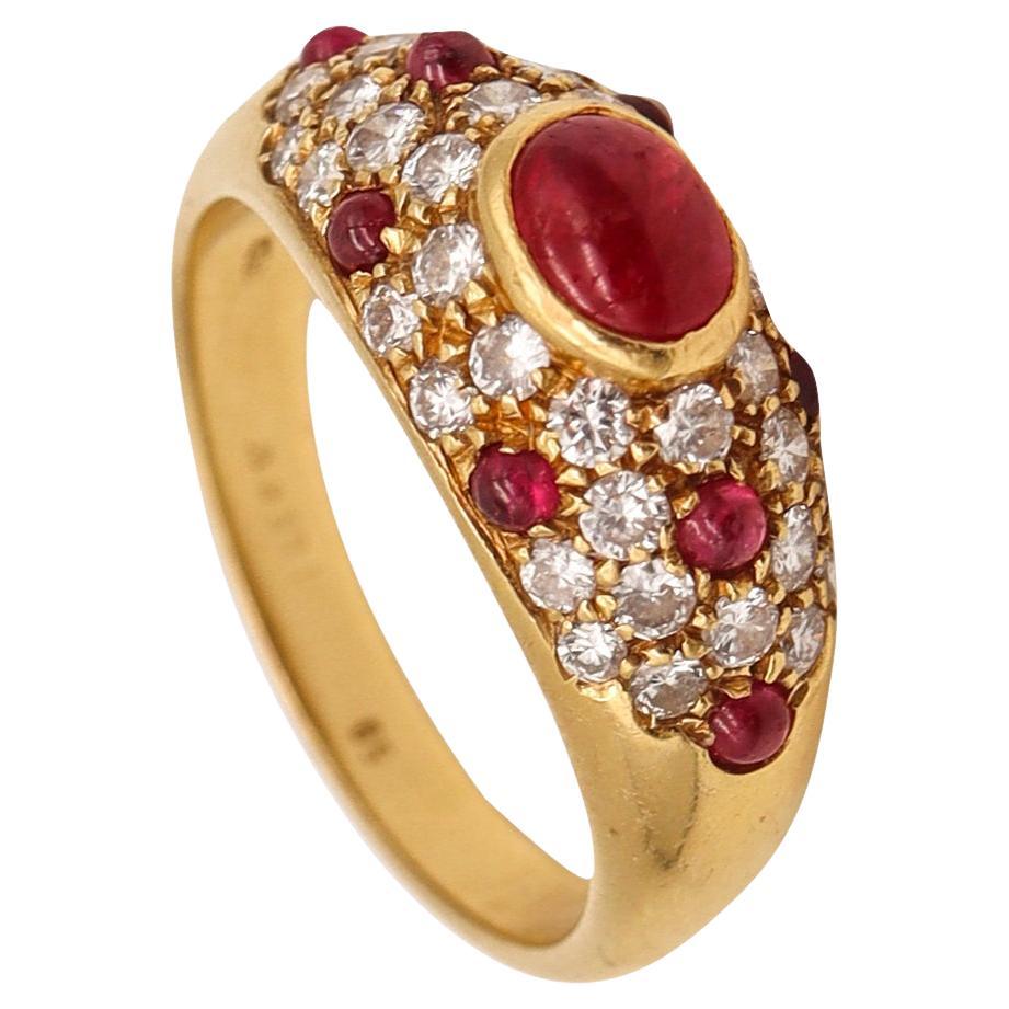 Cartier Paris 1970 Corinth Ring in 18kt Gold with 2.83ctw in Diamonds & Rubies For Sale