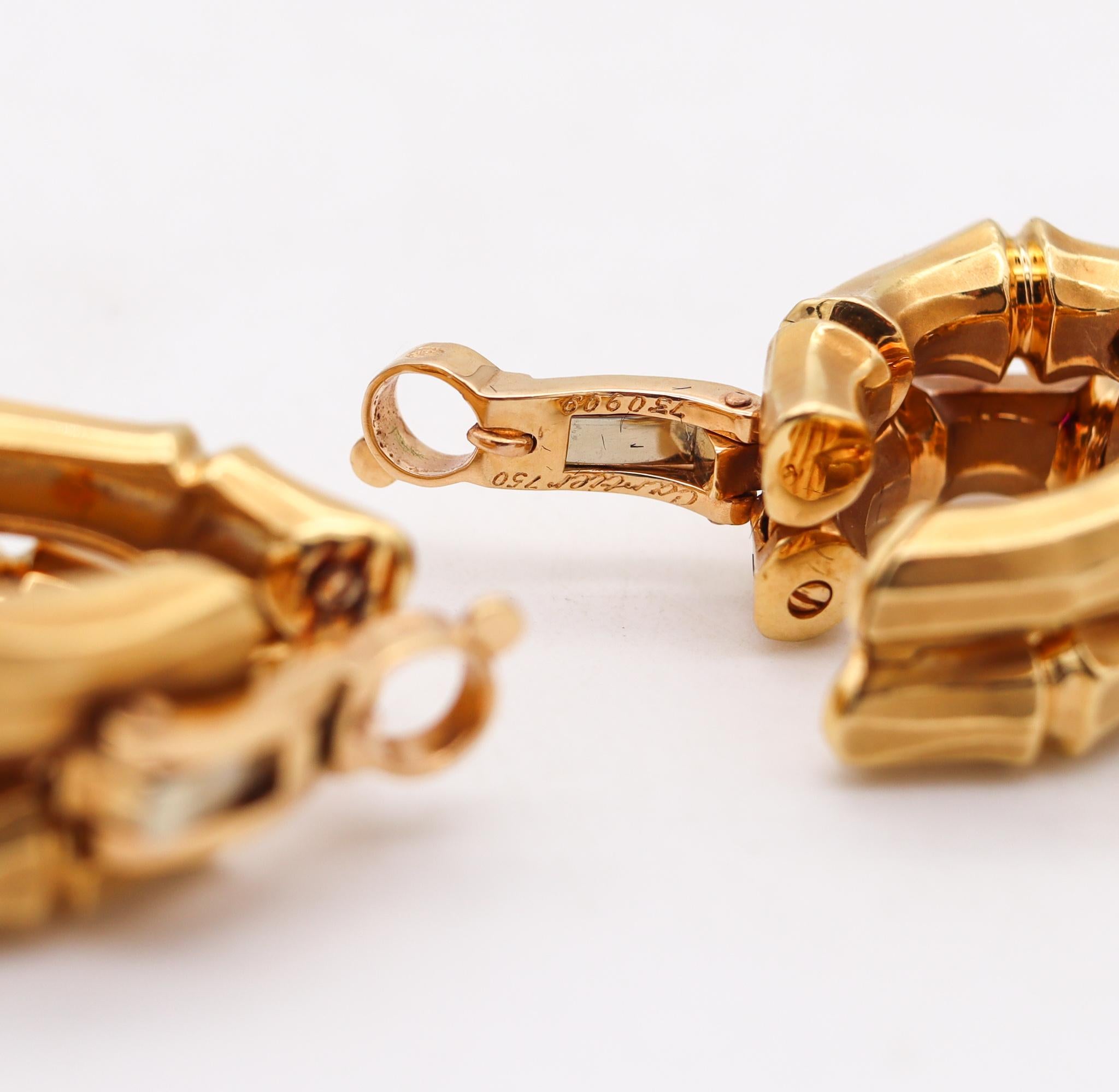Modernist Cartier Paris 1970 Iconic Double Bamboo Hoop Clips Earrings In 18Kt Yellow Gold For Sale