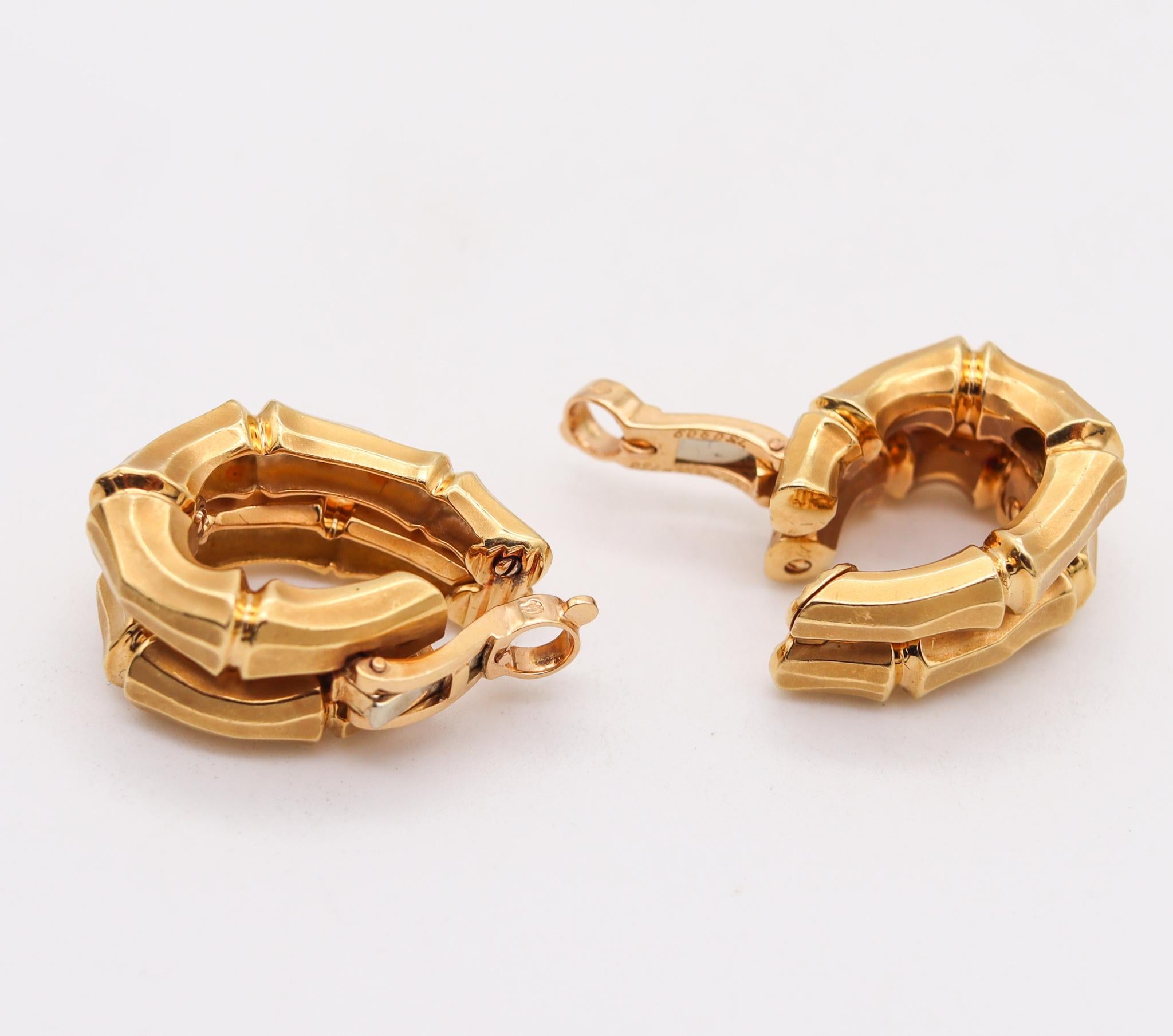 Women's Cartier Paris 1970 Iconic Double Bamboo Hoop Clips Earrings In 18Kt Yellow Gold For Sale