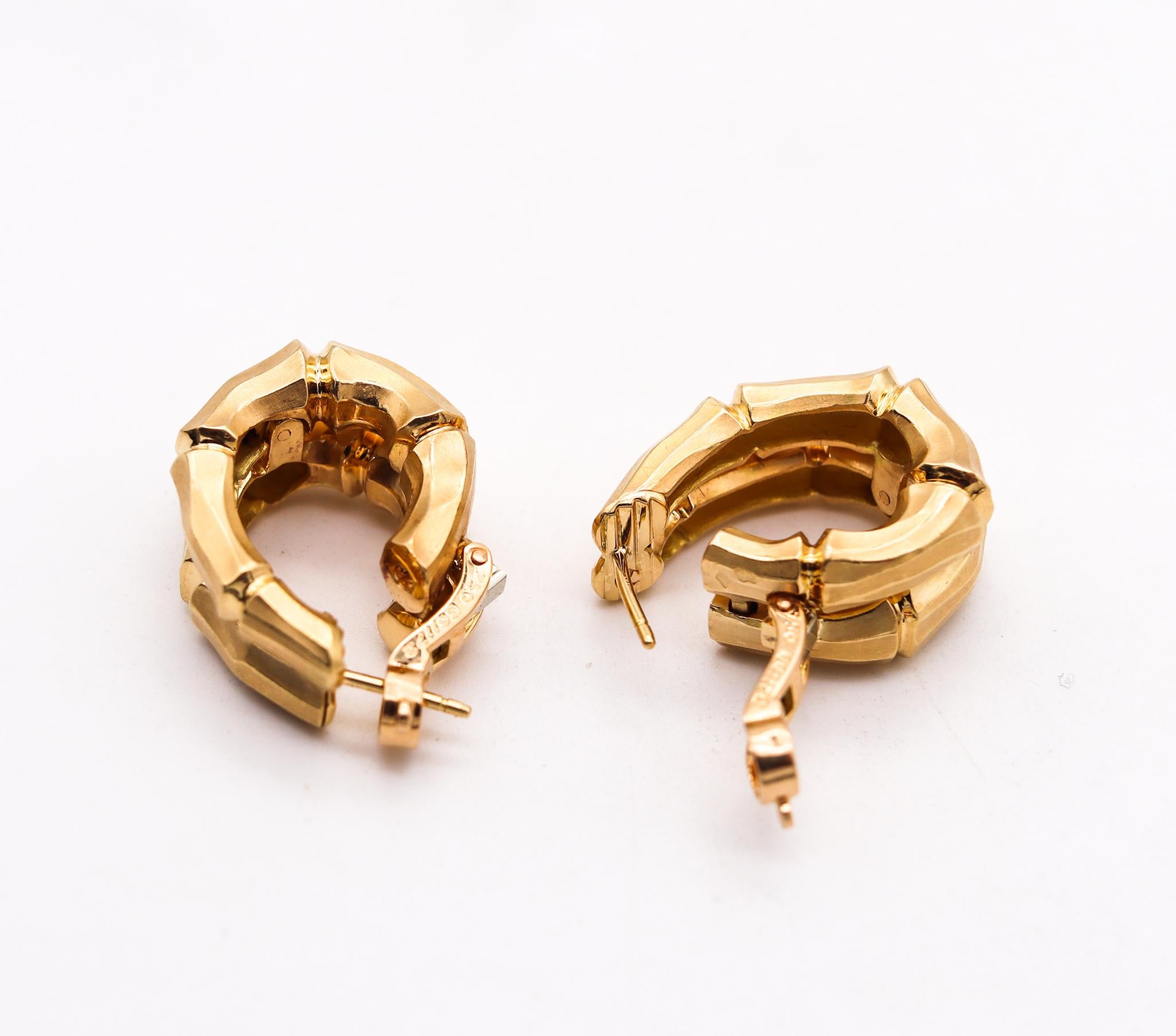 Modernist Cartier Paris 1970 Iconic Double Bamboo Hoop Clips Earrings in 18Kt Yellow Gold