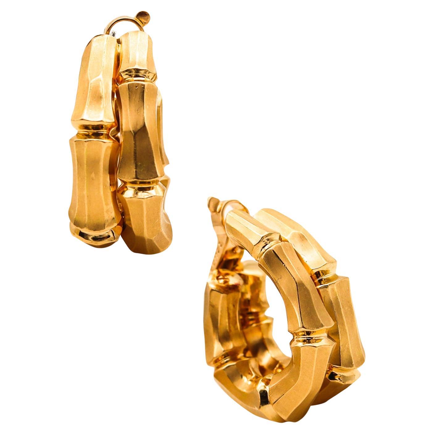 Cartier Paris 1970 Iconic Double Bamboo Hoop Clips Earrings in 18Kt Yellow Gold
