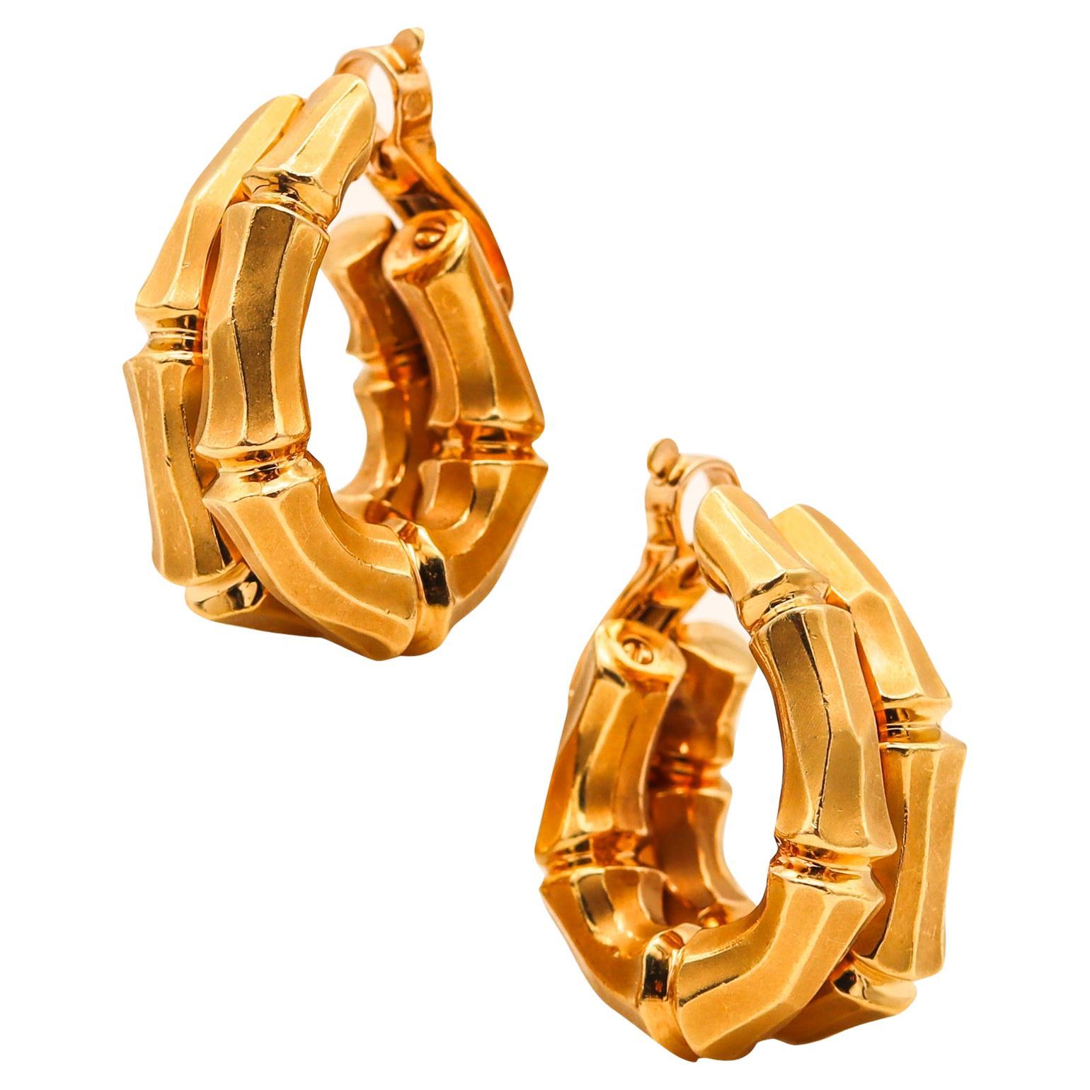 Cartier Paris 1970 Iconic Double Bamboo Hoop Clips Ohrringe In 18Kt Gelbgold im Angebot