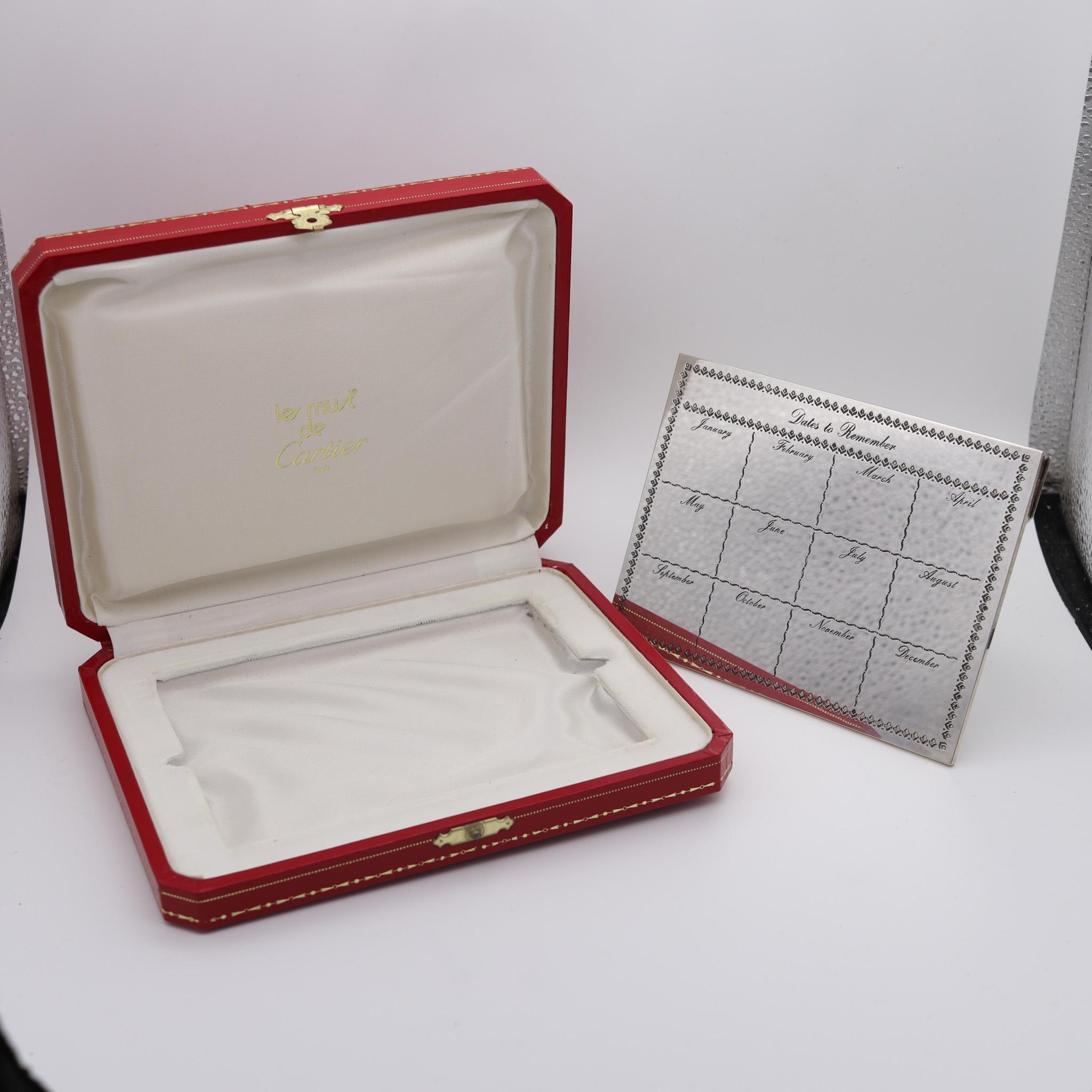 Mid-Century Modern CARTIER Paris 1970 Important Dates Desk Calendar In .925 Sterling Silver In Box