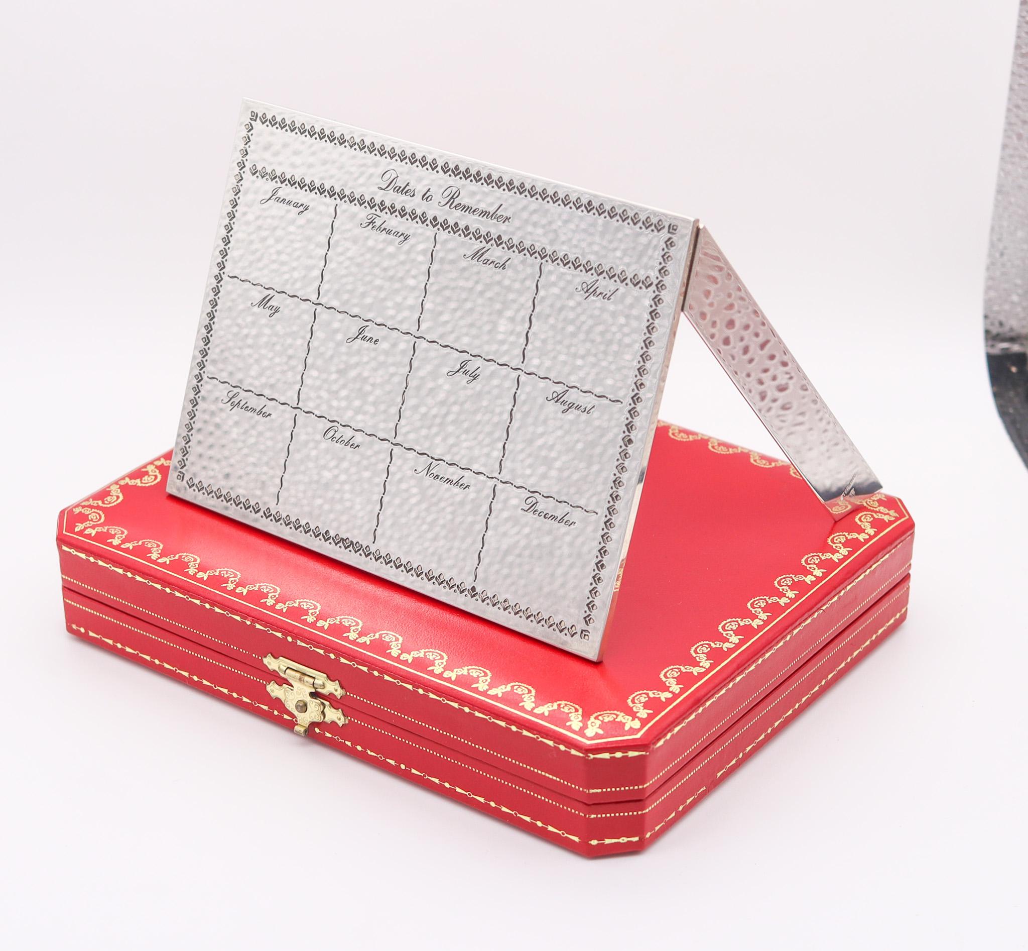 French CARTIER Paris 1970 Important Dates Desk Calendar In .925 Sterling Silver In Box