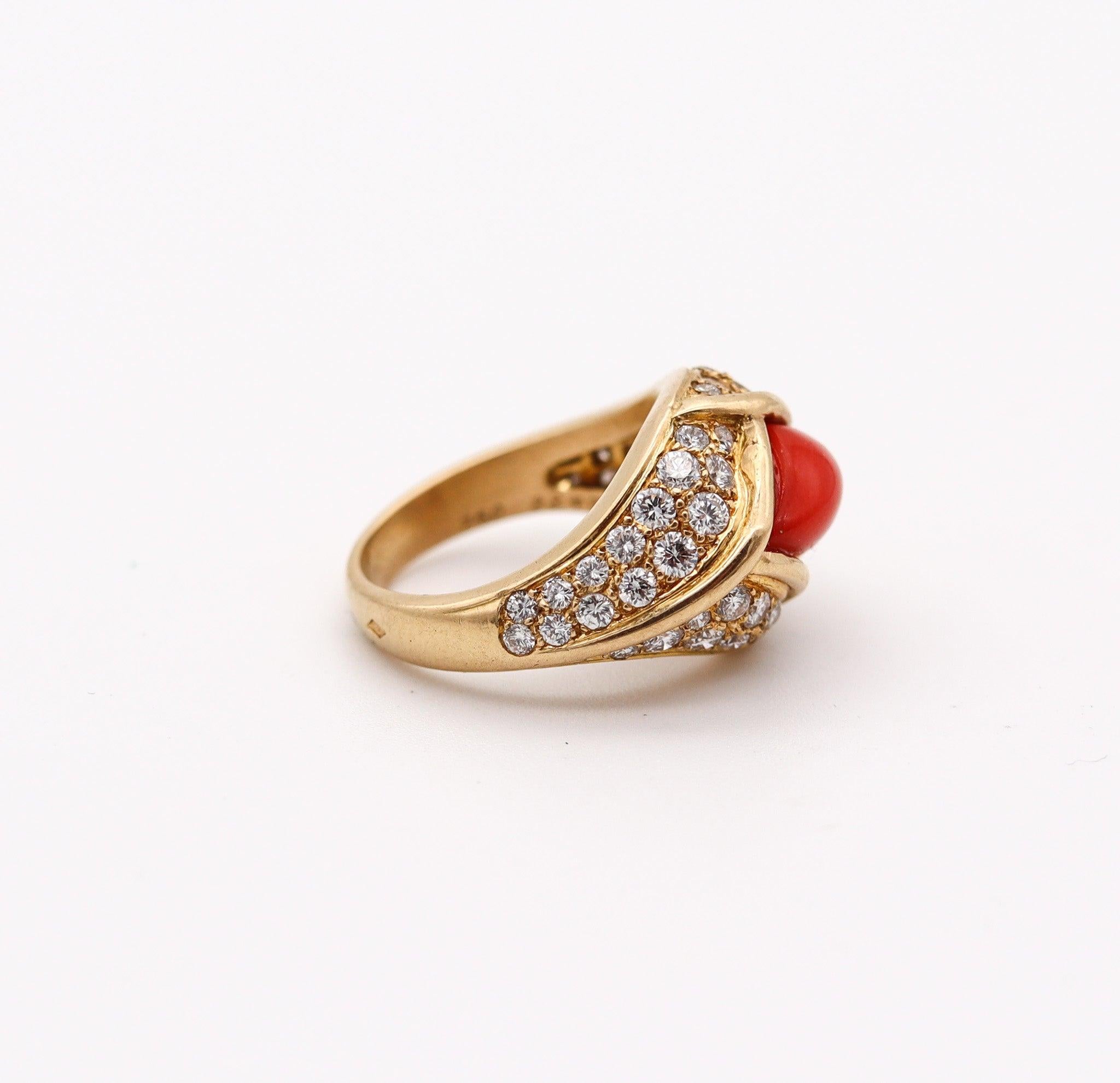 Women's CARTIER Paris 1970 Ring In 18Kt Yellow Gold With 6.23 Cts In Diamonds & Coral For Sale