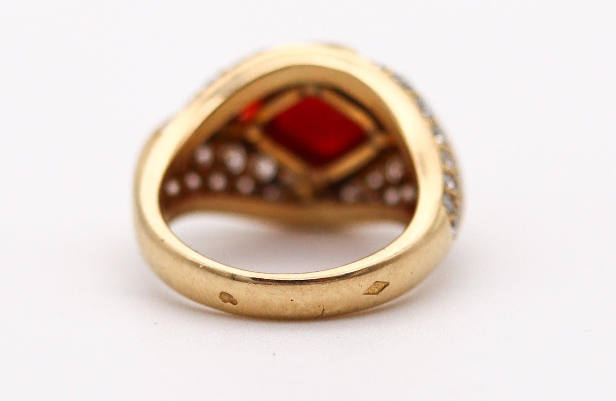 CARTIER Paris 1970 Ring In 18Kt Yellow Gold With 6.23 Cts In Diamonds & Coral For Sale 3